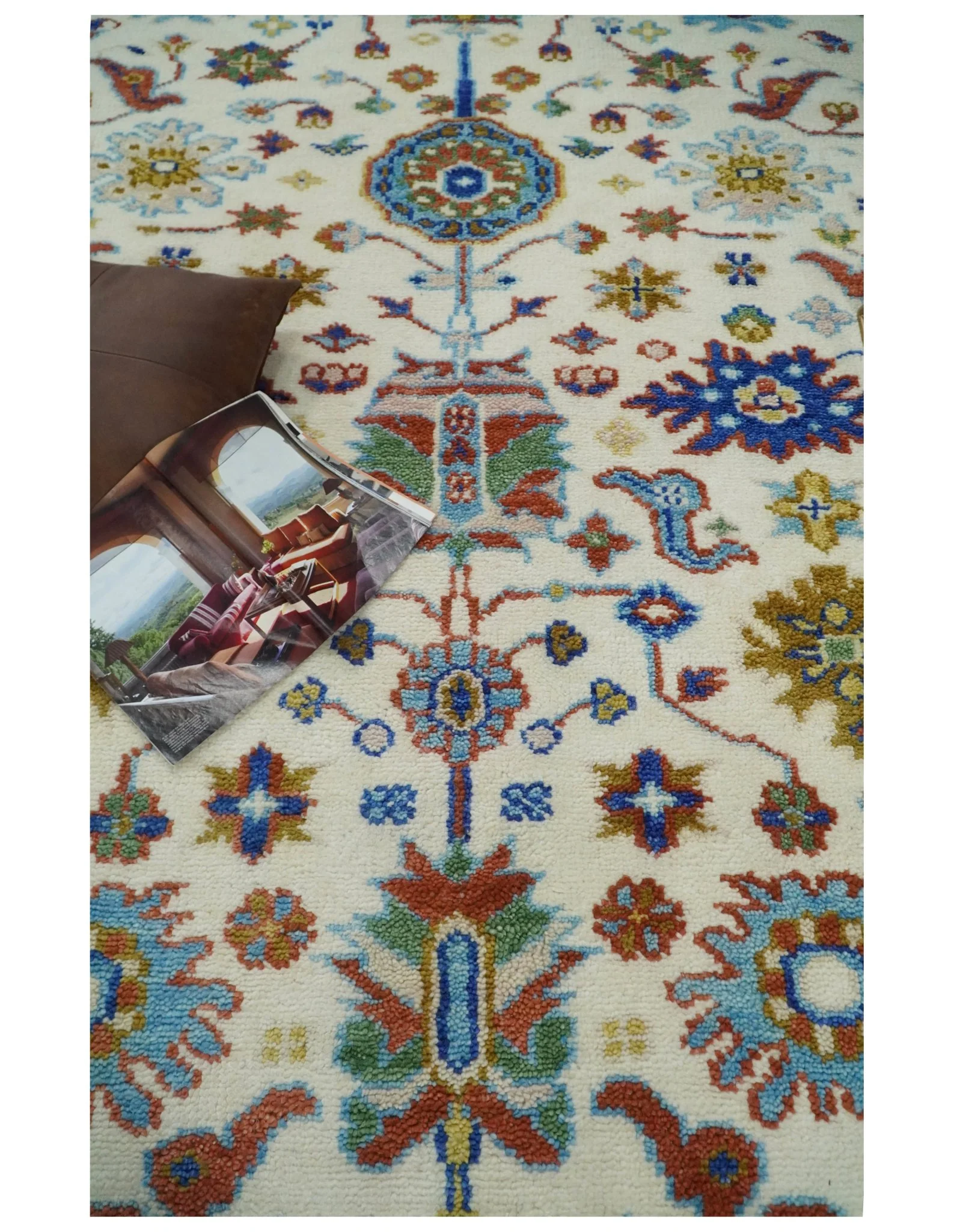 Eclectic 8x10 All Wool Traditional Persian Blue and Ivory Vibrant Colorful Hand knotted Persian Area Rug | TRDCP159810 - Image 4