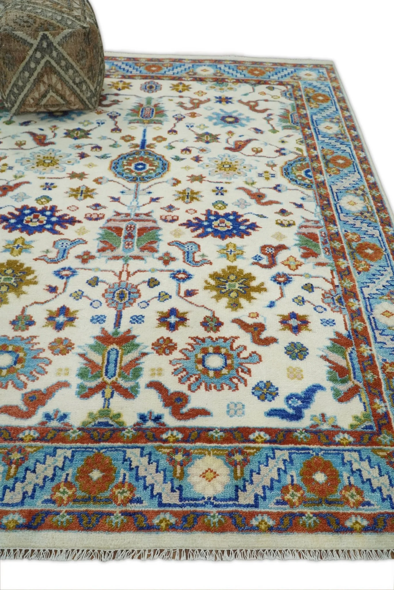 Eclectic 8x10 All Wool Traditional Persian Blue and Ivory Vibrant Colorful Hand knotted Persian Area Rug | TRDCP159810 - Image 5