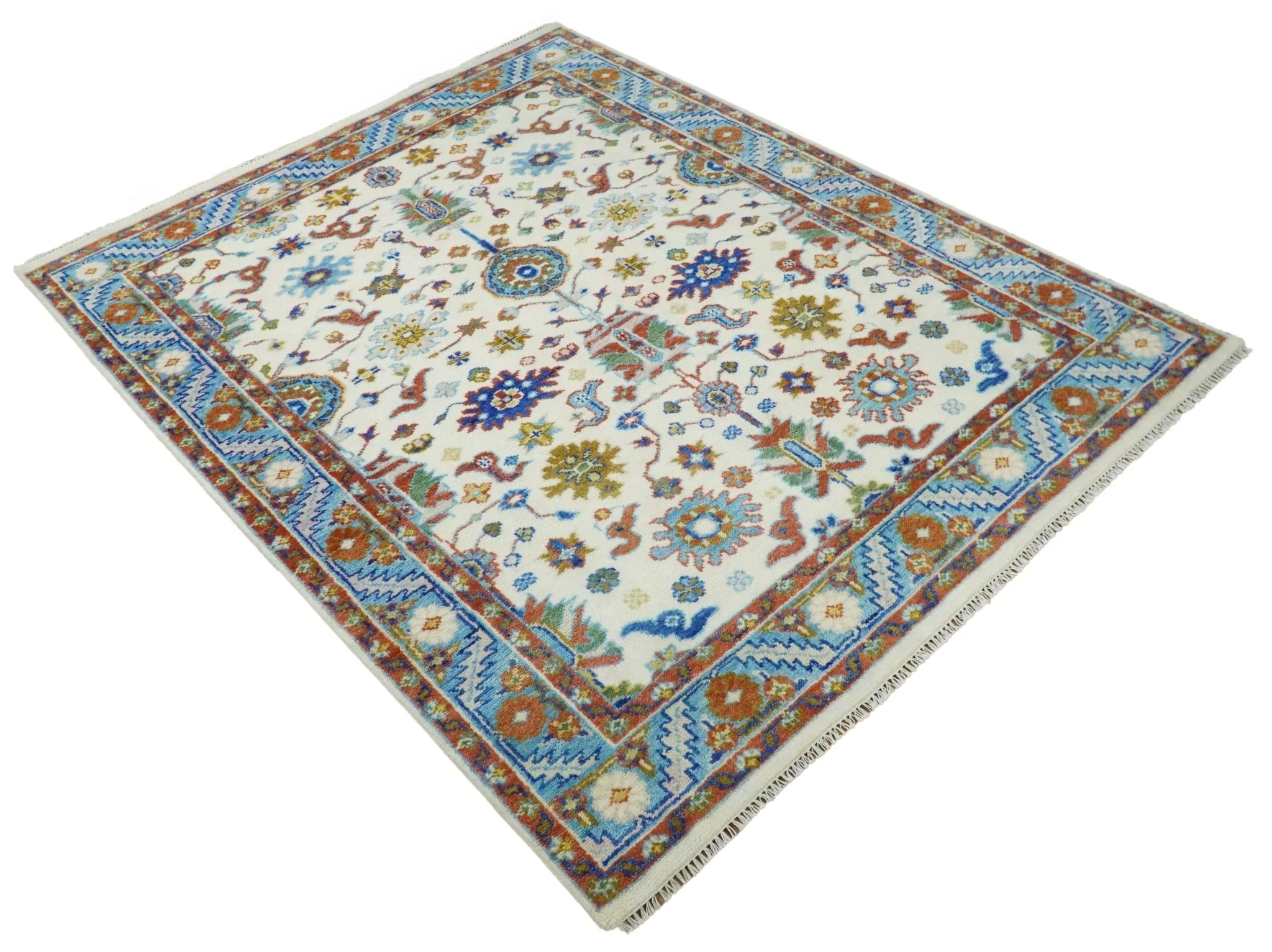 Eclectic 8x10 All Wool Traditional Persian Blue and Ivory Vibrant Colorful Hand knotted Persian Area Rug | TRDCP159810 - Image 6