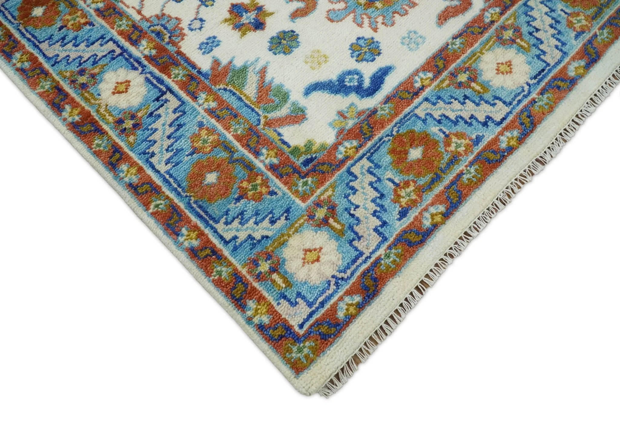 Eclectic 8x10 All Wool Traditional Persian Blue and Ivory Vibrant Colorful Hand knotted Persian Area Rug | TRDCP159810 - Image 7