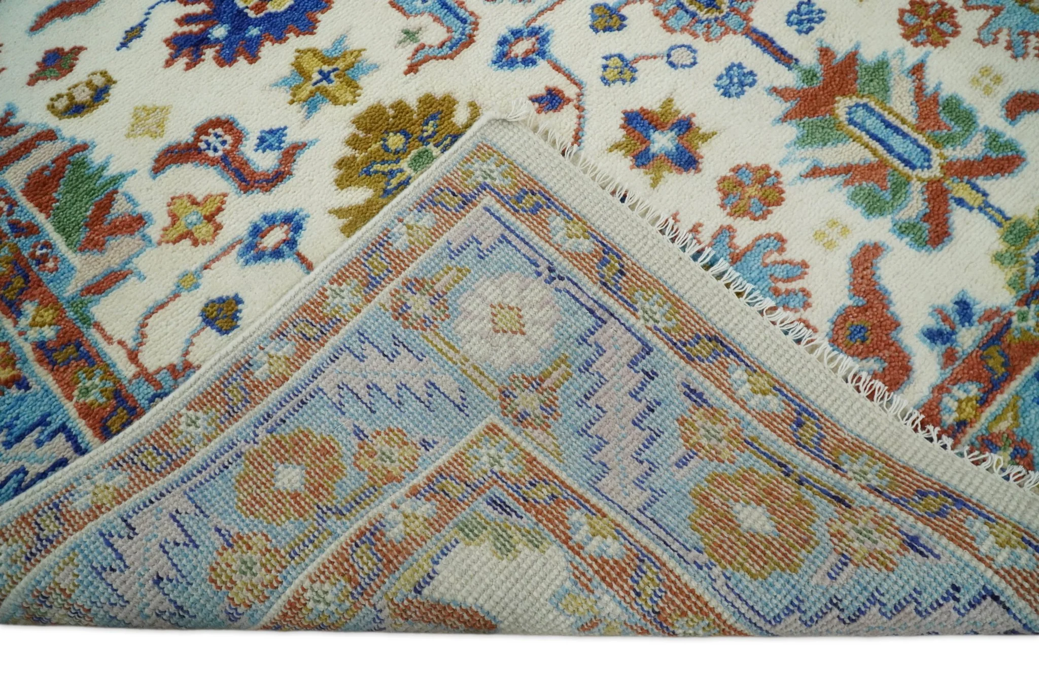 Eclectic 8x10 All Wool Traditional Persian Blue and Ivory Vibrant Colorful Hand knotted Persian Area Rug | TRDCP159810 - Image 8