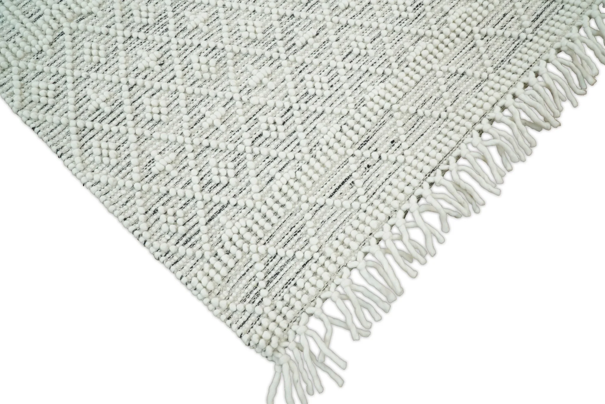 Flatwoven Dhurrie Woolen Chunky and Soft White Wool Area Rug, Living Room and Kids Rug | CAL1 - Image 4