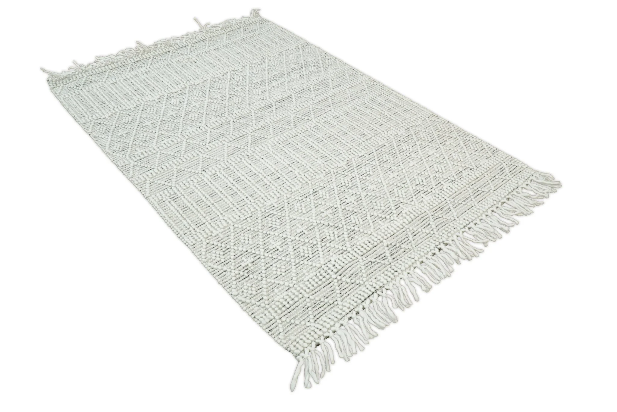 Flatwoven Dhurrie Woolen Chunky and Soft White Wool Area Rug, Living Room and Kids Rug | CAL1 - Image 5