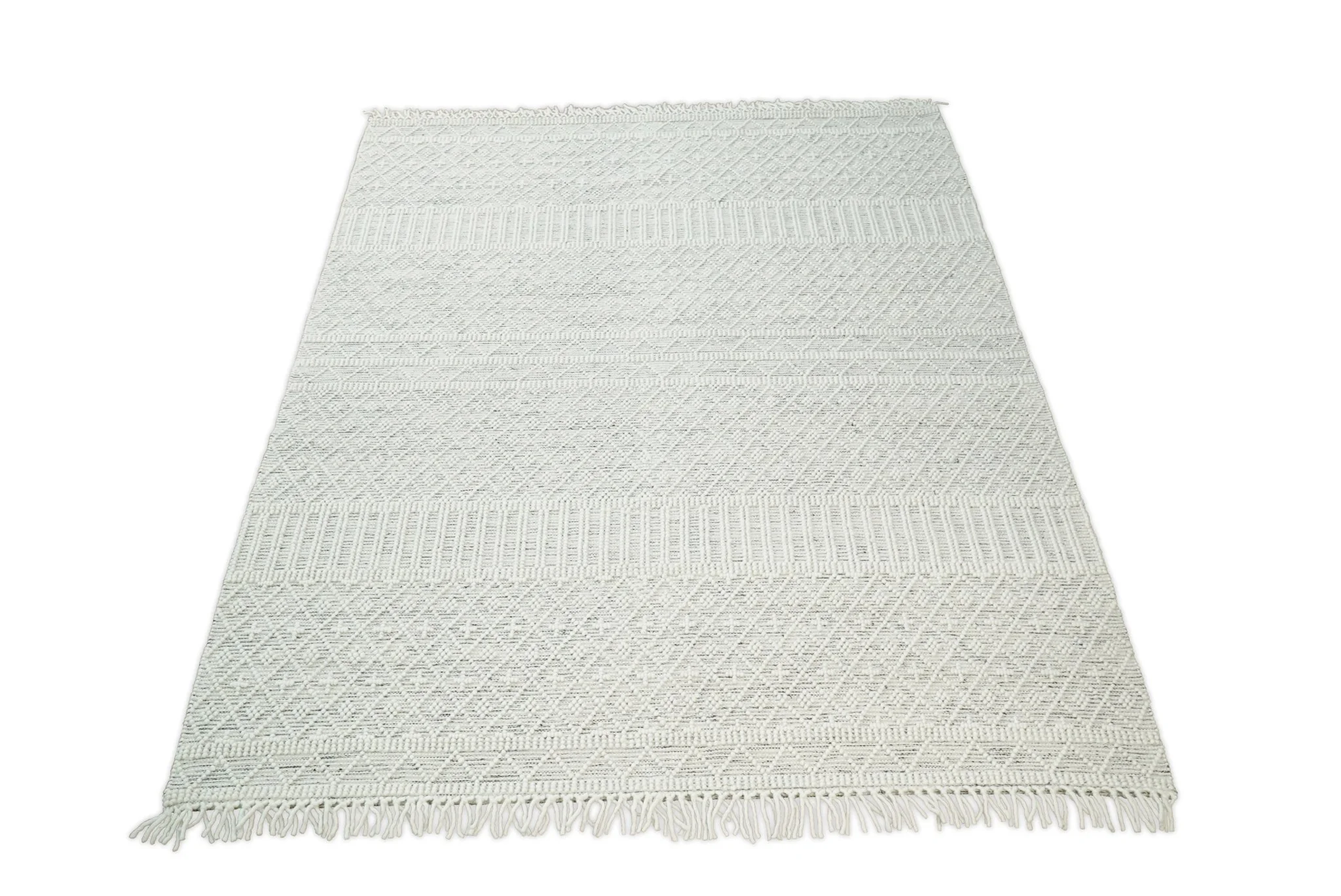 Flatwoven Dhurrie Woolen Chunky and Soft White Wool Area Rug, Living Room and Kids Rug | CAL1 - Image 7