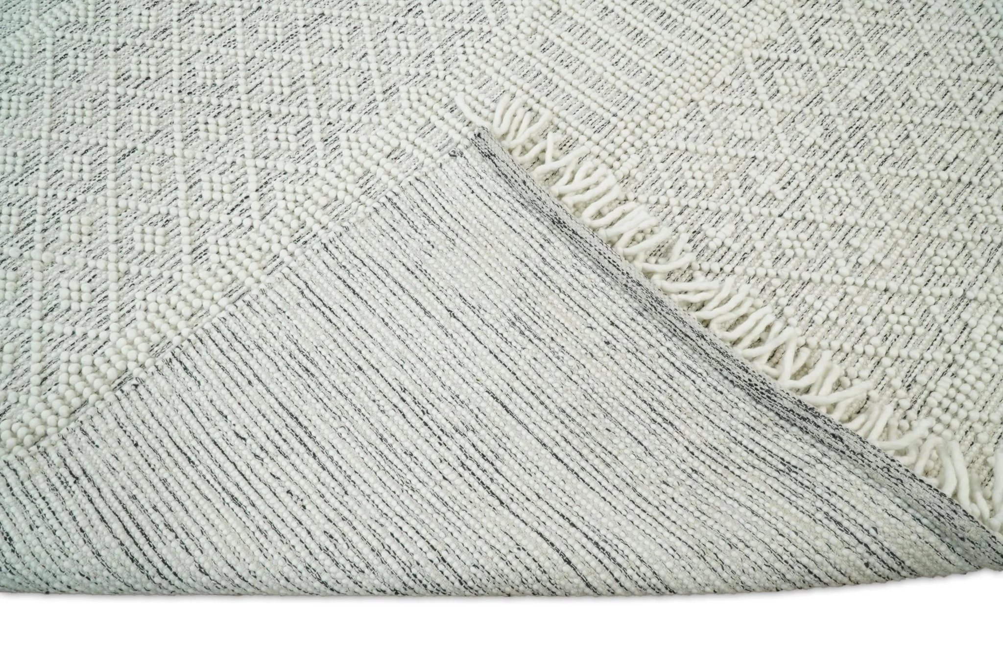 Flatwoven Dhurrie Woolen Chunky and Soft White Wool Area Rug, Living Room and Kids Rug | CAL1 - Image 8