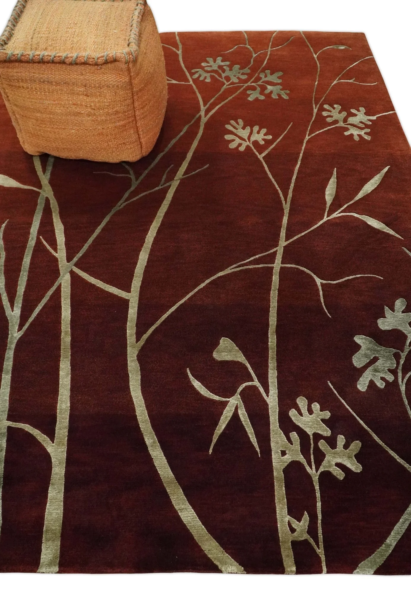 Floral 6x8 Rust and Gold Natural Farmhouse Wool and Silk Hand Woven Rug | HL2 - Image 3