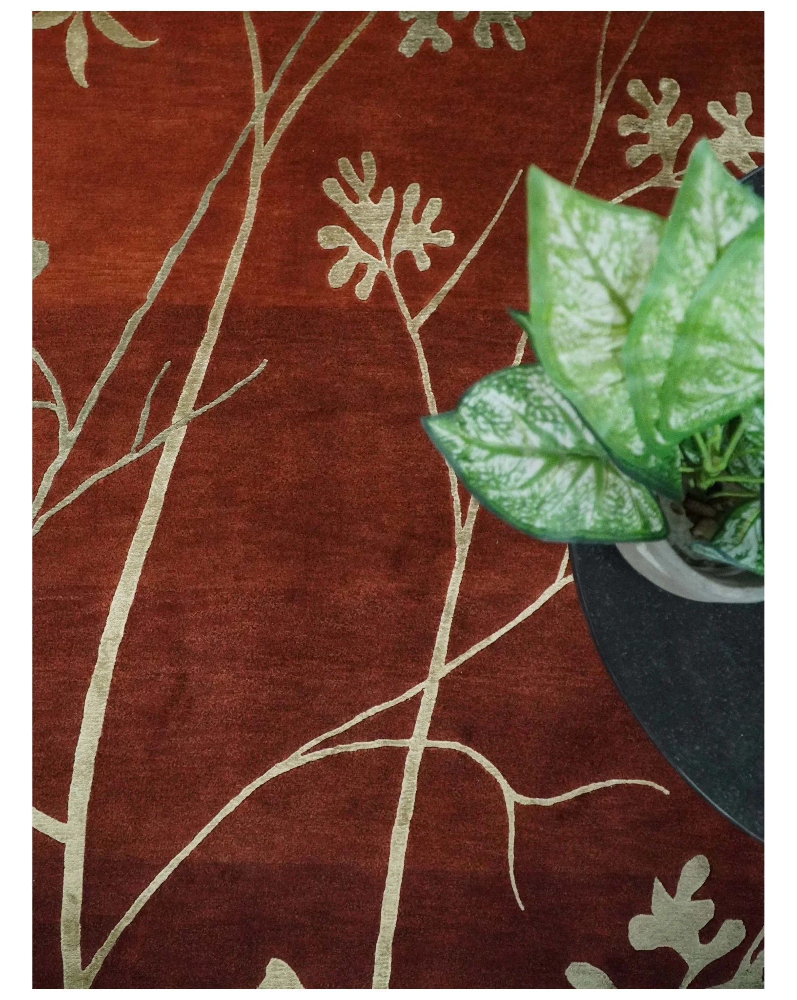 Floral 6x8 Rust and Gold Natural Farmhouse Wool and Silk Hand Woven Rug | HL2 - Image 6