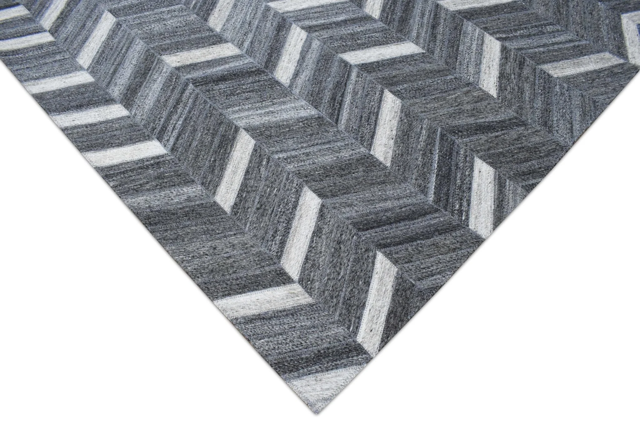 5x8 Handmade Gray and Ivory Chevron Viscose Area Rug | LR9 - Image 3