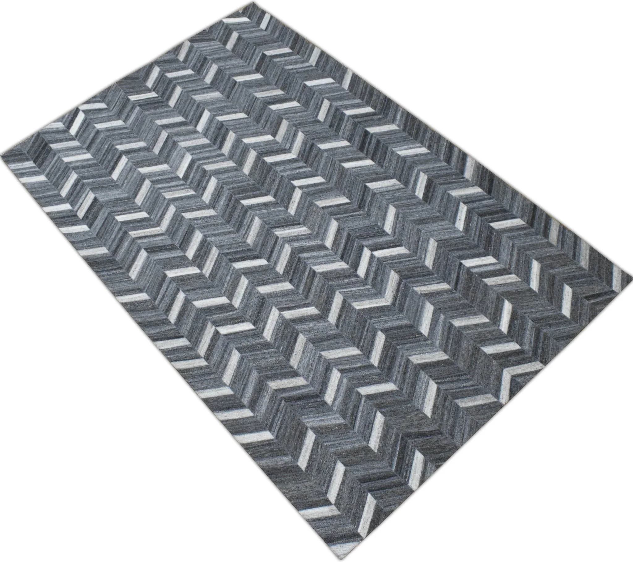 5x8 Handmade Gray and Ivory Chevron Viscose Area Rug | LR9 - Image 4