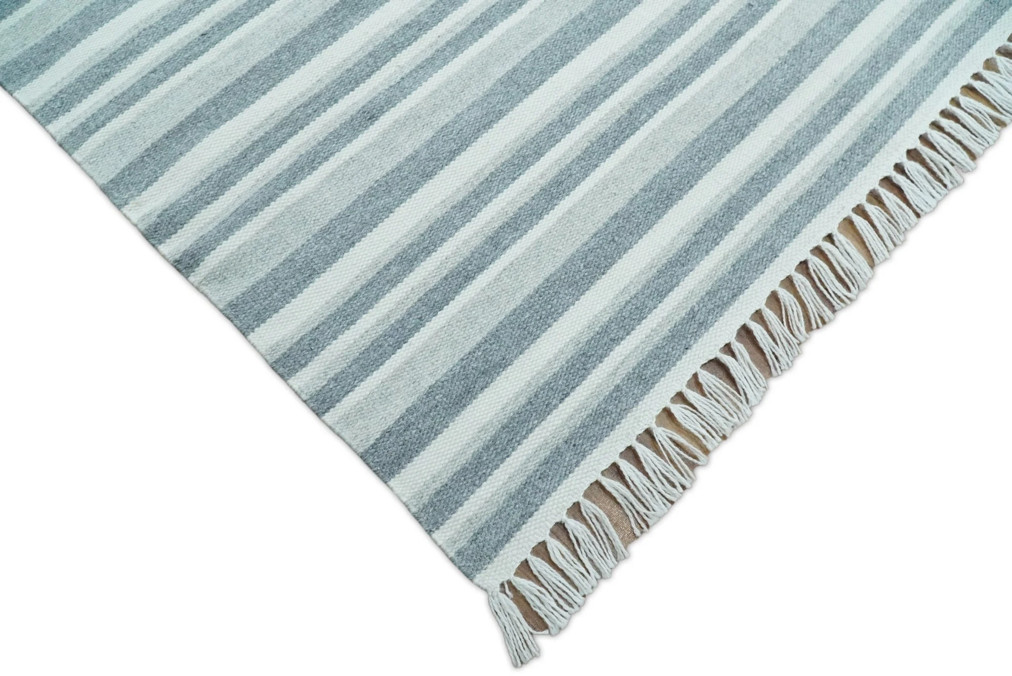HANDMADE BOHO 5X8 AND 8X10 WHITE AND Gray WOOL BLEND DHURRIE RUG | VIK2 - Image 5