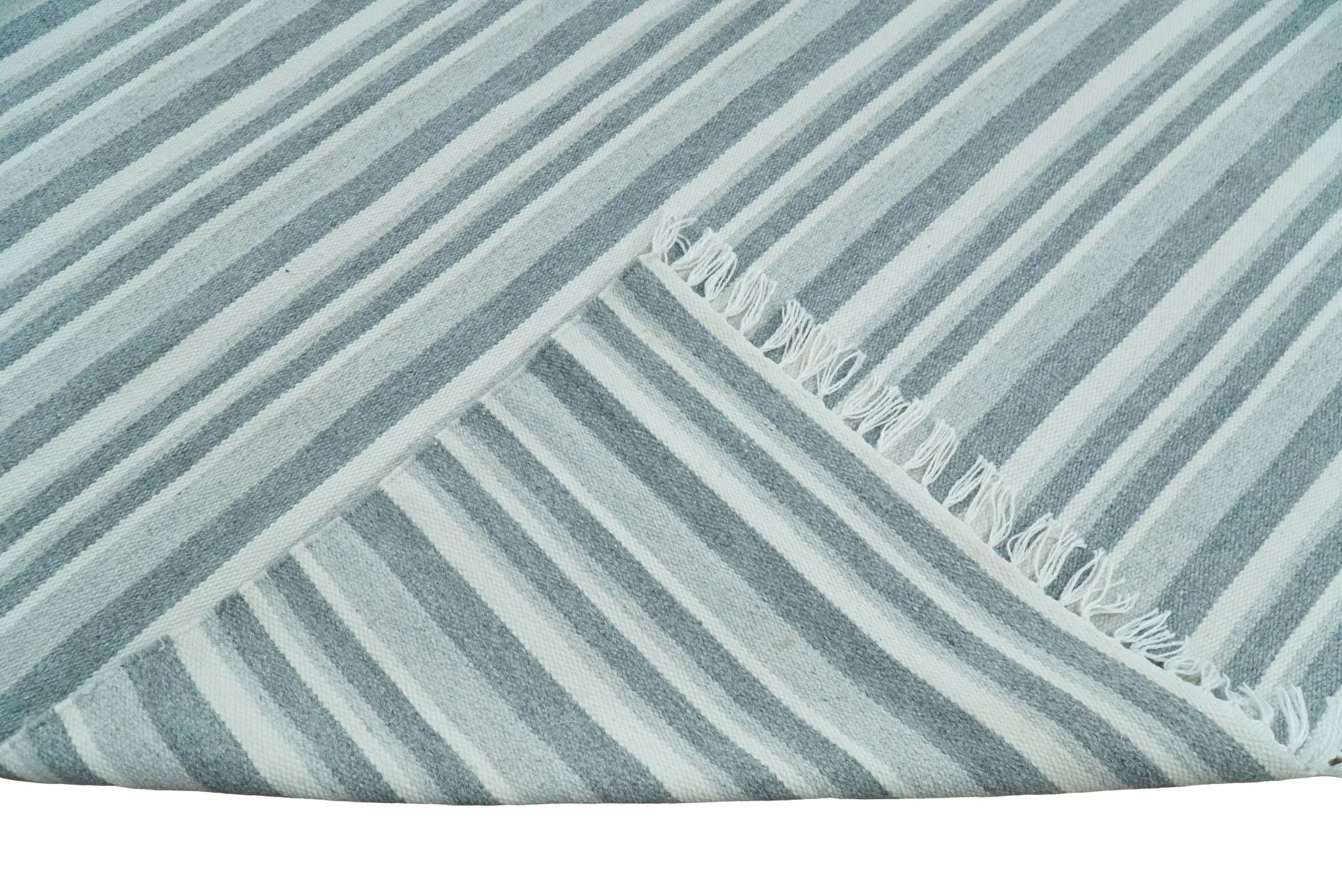 HANDMADE BOHO 5X8 AND 8X10 WHITE AND Gray WOOL BLEND DHURRIE RUG | VIK2 - Image 9