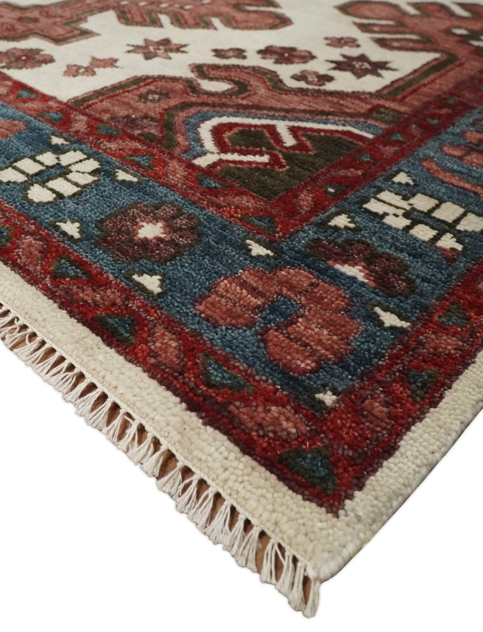 Coral Rust and Ivory Hand Knotted Traditional Heriz Serapi Multi Size Wool area Rug - Image 4