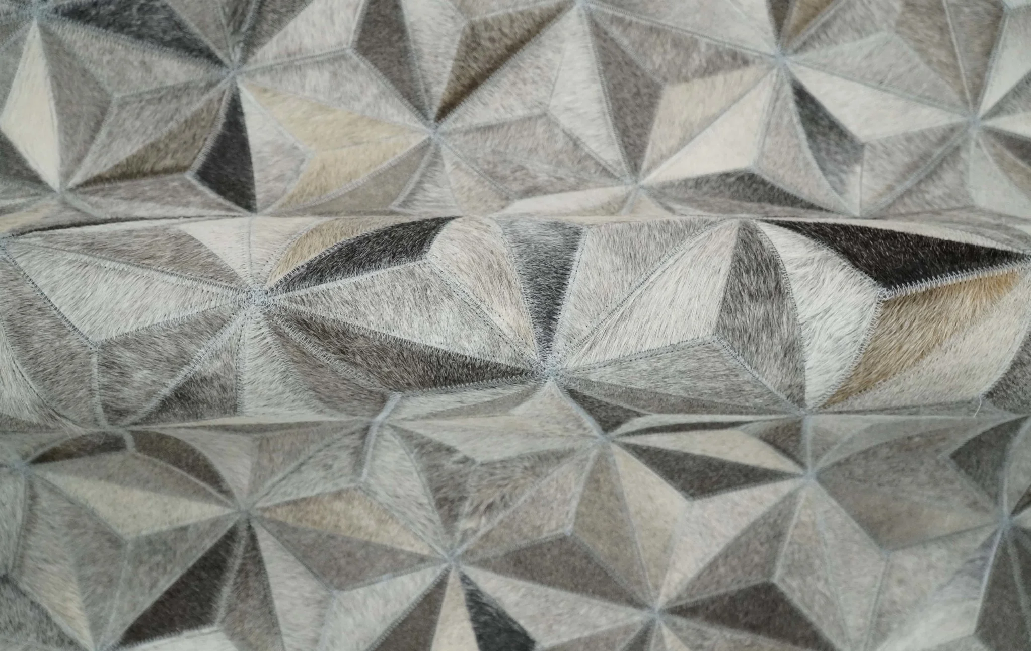 Custom Made Cowhide Leather Patchwork Silver and Gray Leather Modern Geometric Rug - Image 4
