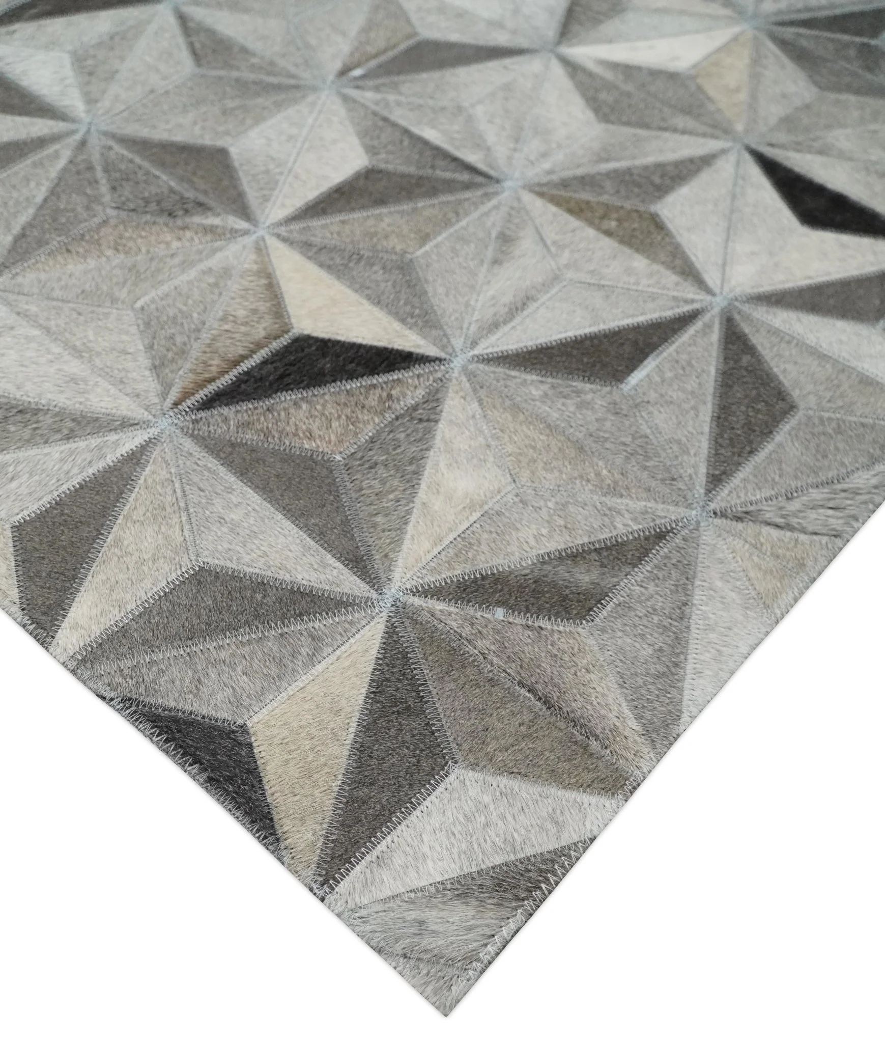 Custom Made Cowhide Leather Patchwork Silver and Gray Leather Modern Geometric Rug - Image 5