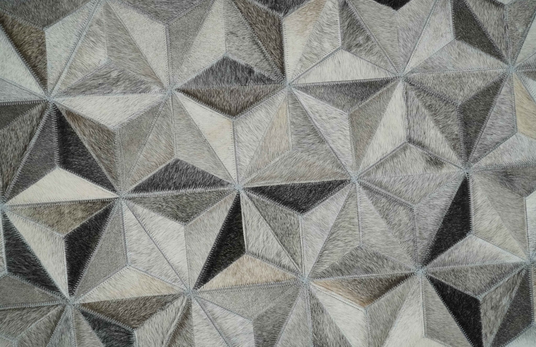 Custom Made Cowhide Leather Patchwork Silver and Gray Leather Modern Geometric Rug - Image 7