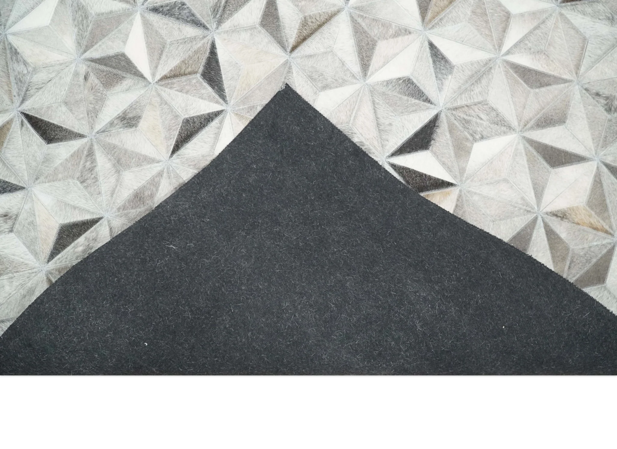 Custom Made Cowhide Leather Patchwork Silver and Gray Leather Modern Geometric Rug - Image 8