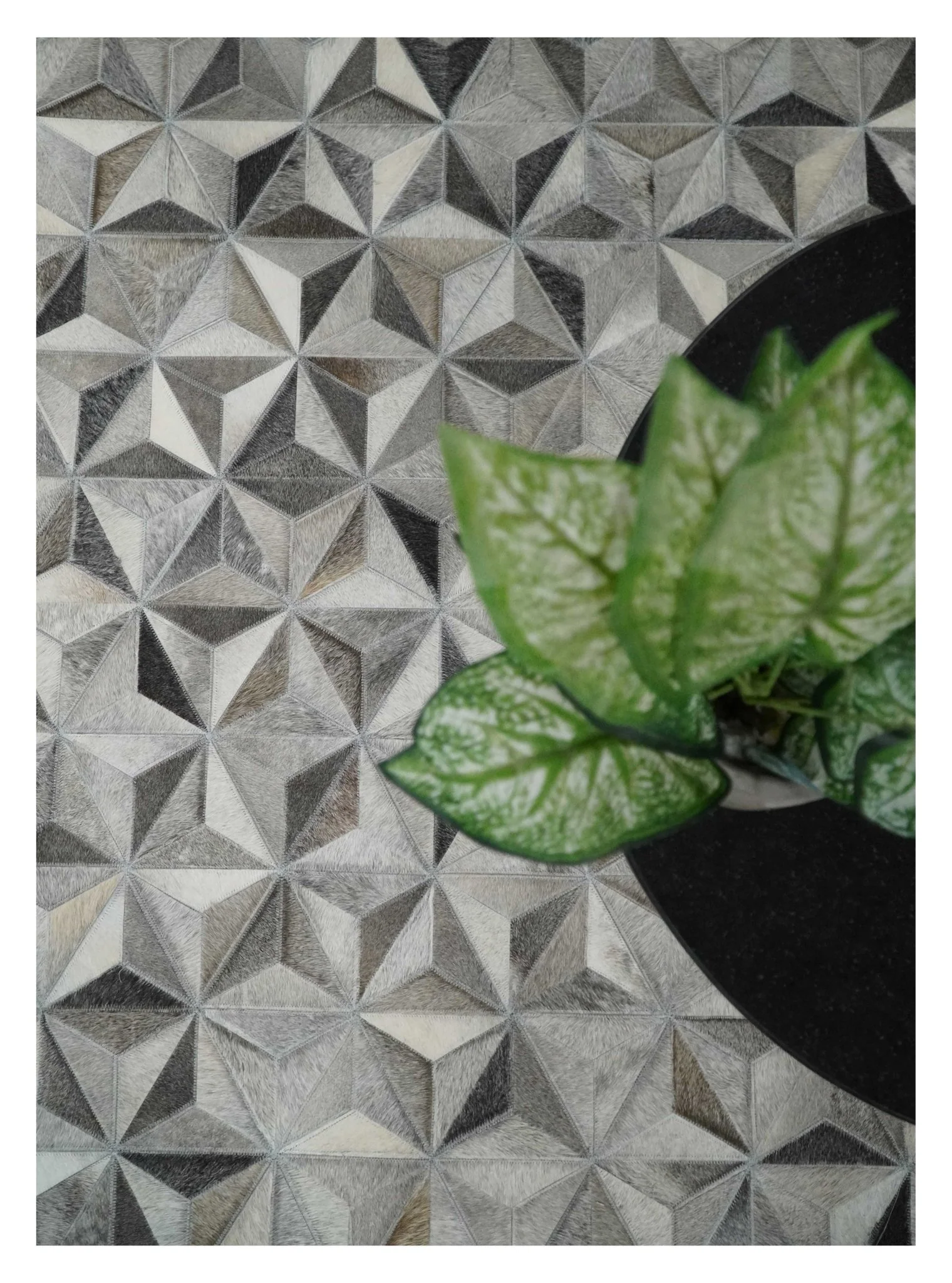 Custom Made Cowhide Leather Patchwork Silver and Gray Leather Modern Geometric Rug - Image 9