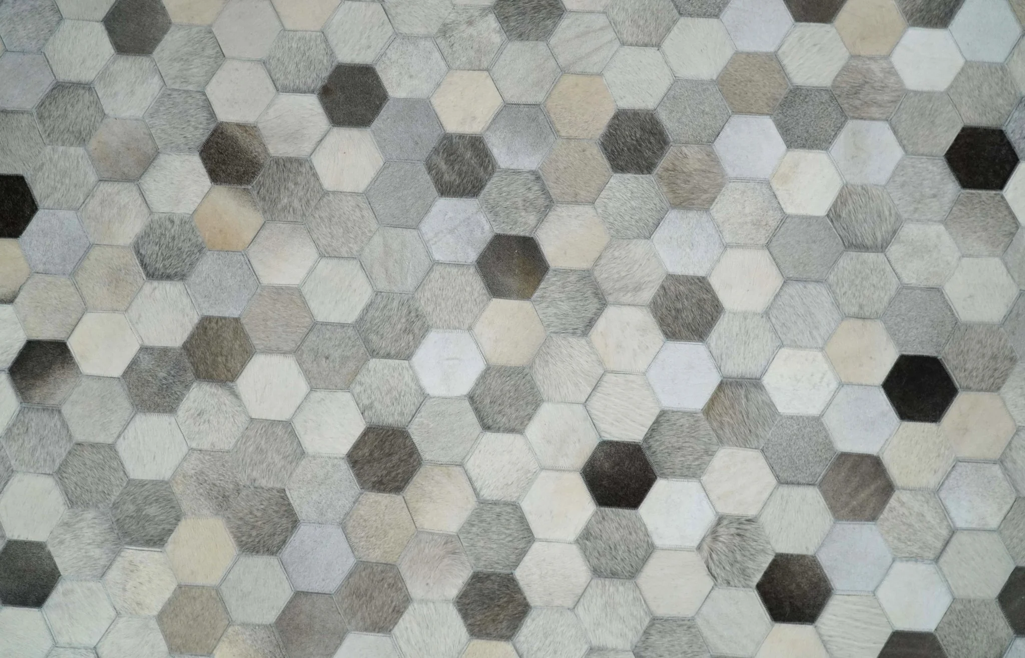 Cowhide Leather Patchwork Silver and Ivory Leather Modern Geometric Custom Made Rug - Image 2