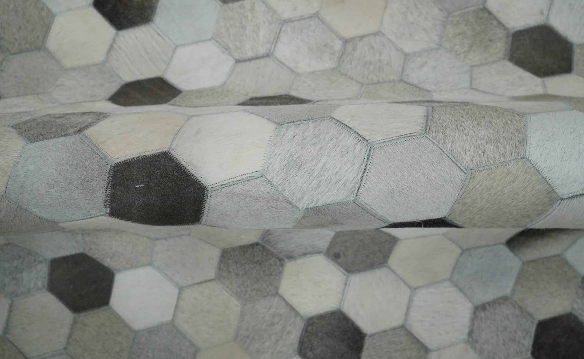 Cowhide Leather Patchwork Silver and Ivory Leather Modern Geometric Custom Made Rug - Image 3