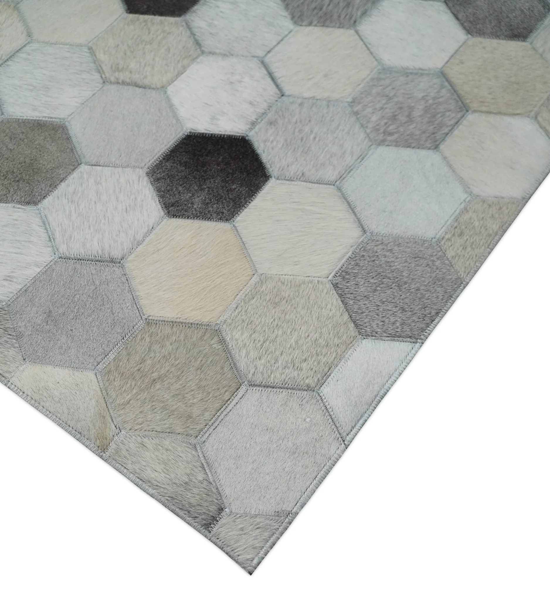 Cowhide Leather Patchwork Silver and Ivory Leather Modern Geometric Custom Made Rug - Image 4