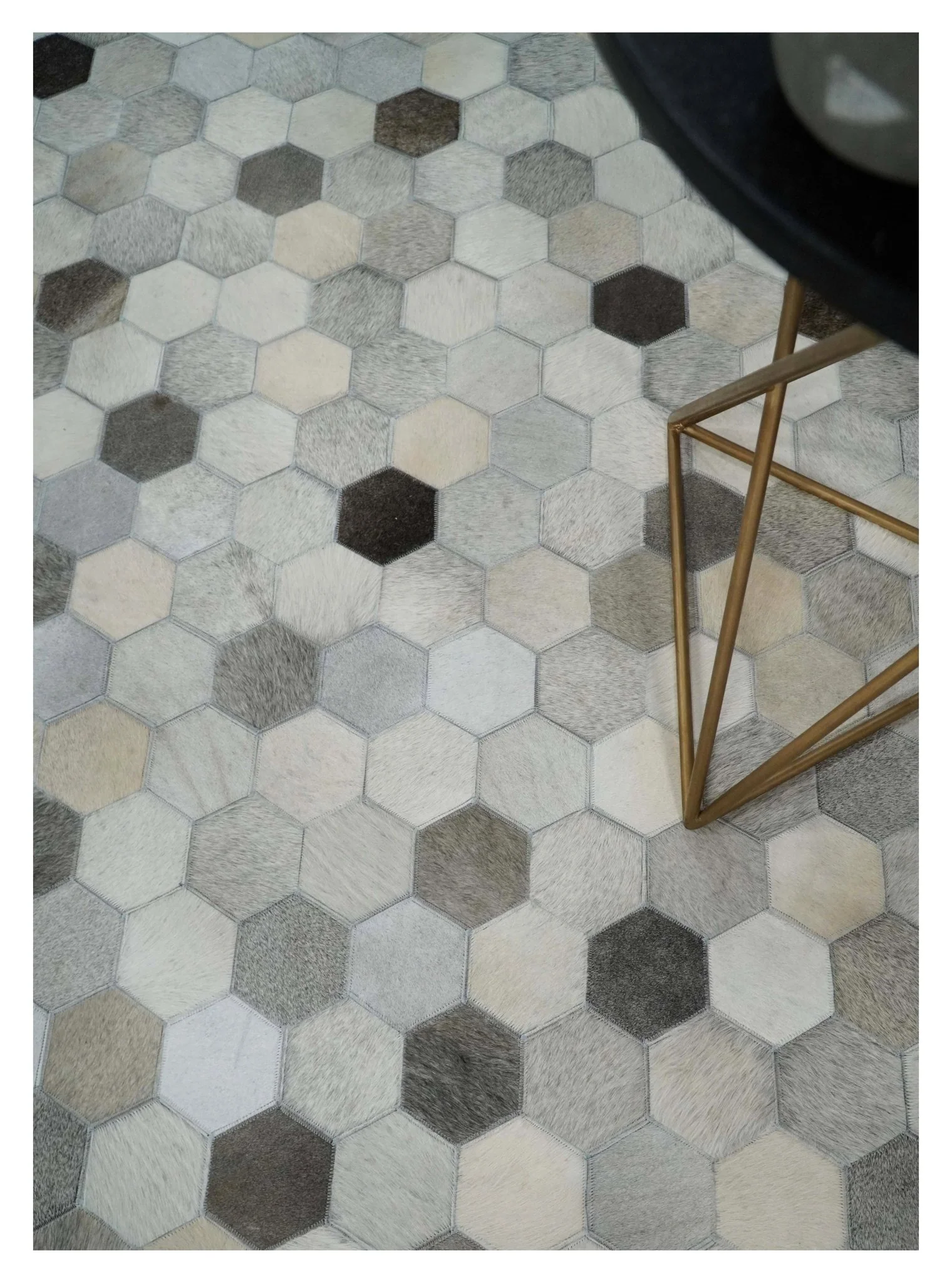 Cowhide Leather Patchwork Silver and Ivory Leather Modern Geometric Custom Made Rug - Image 6