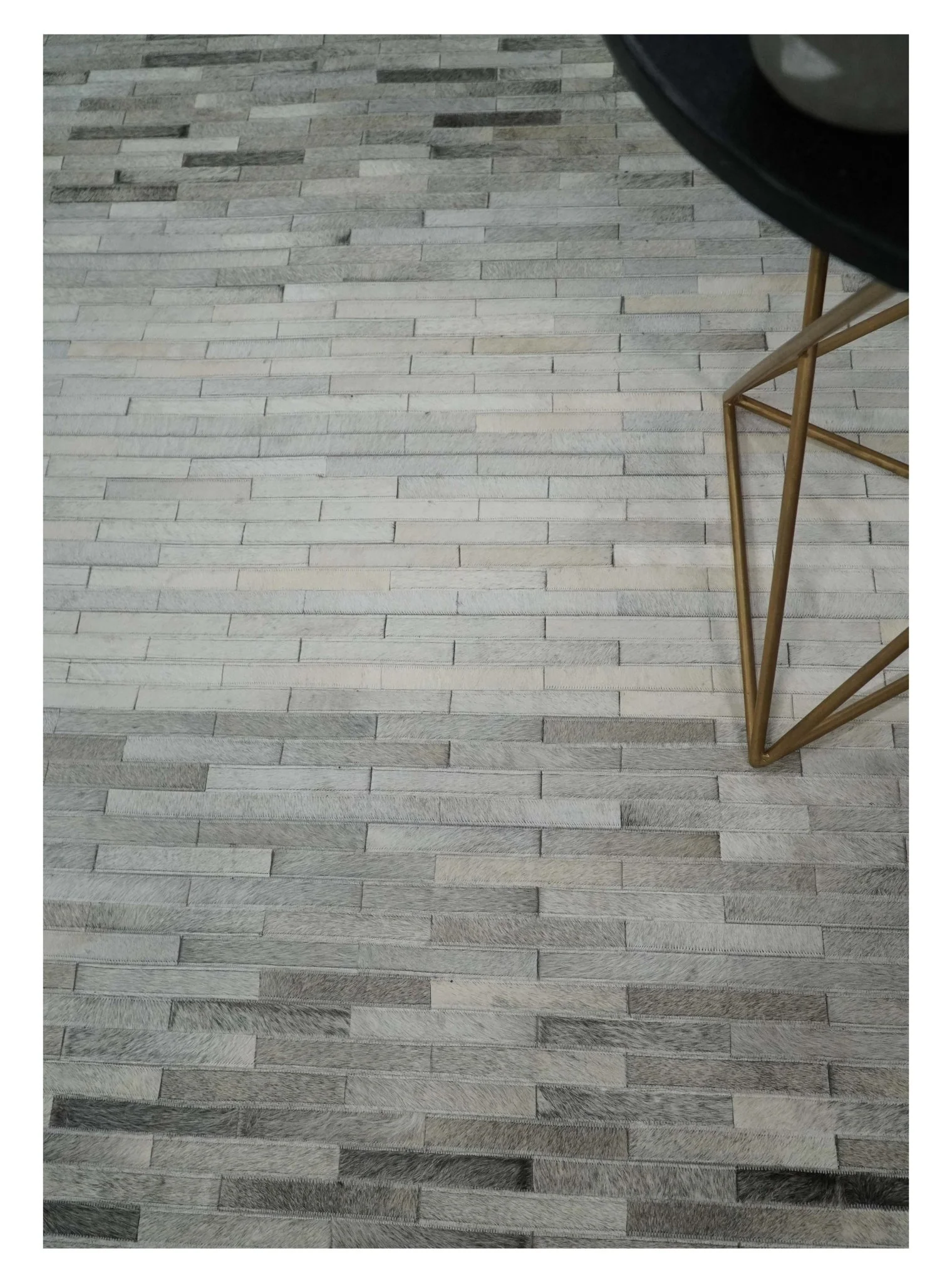 Custom Made Cowhide Leather Striped Gray and Silver Leather Rug, Modern Rug - Image 3