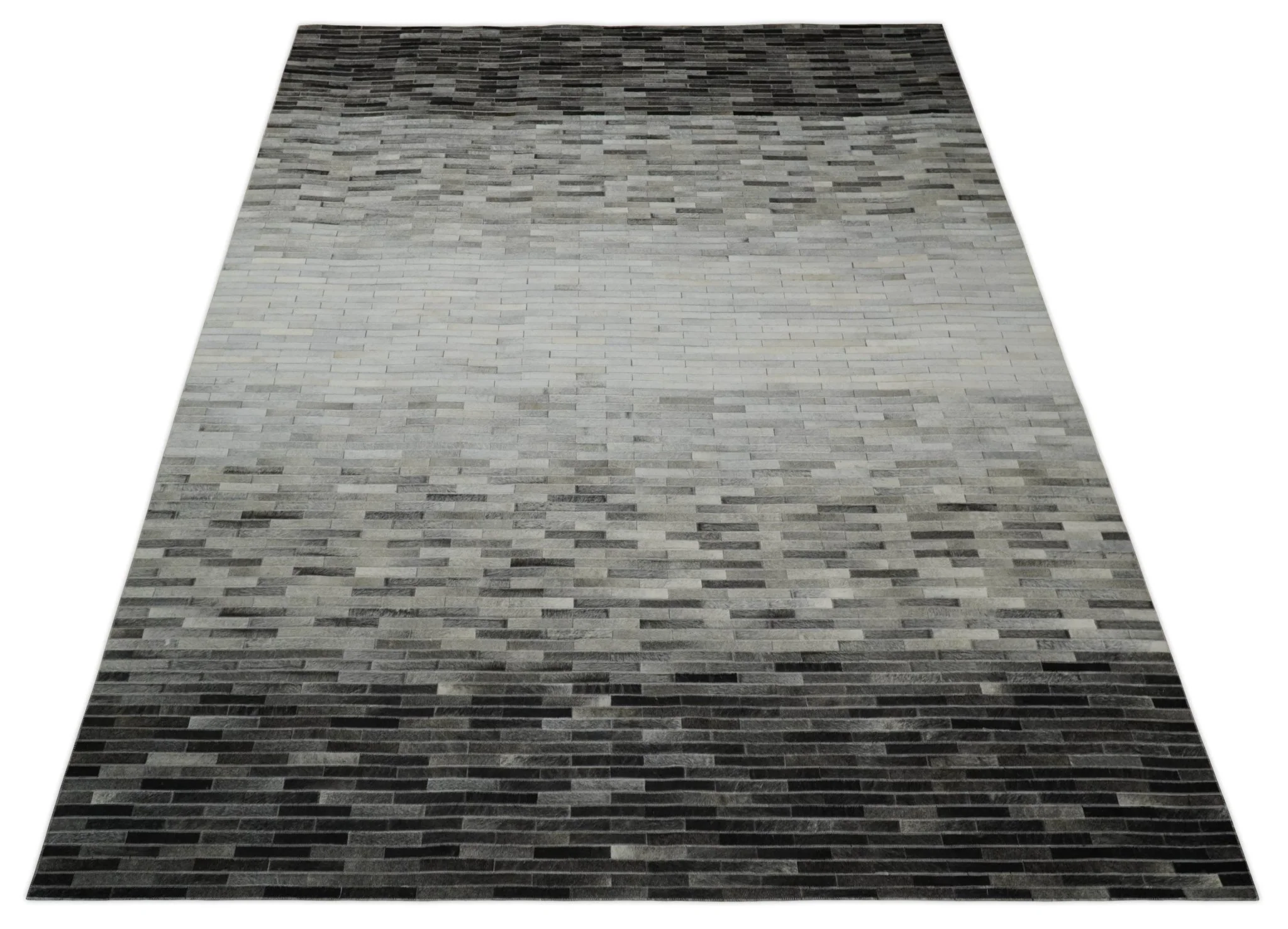 Custom Made Cowhide Leather Striped Gray and Silver Leather Rug, Modern Rug - Image 4