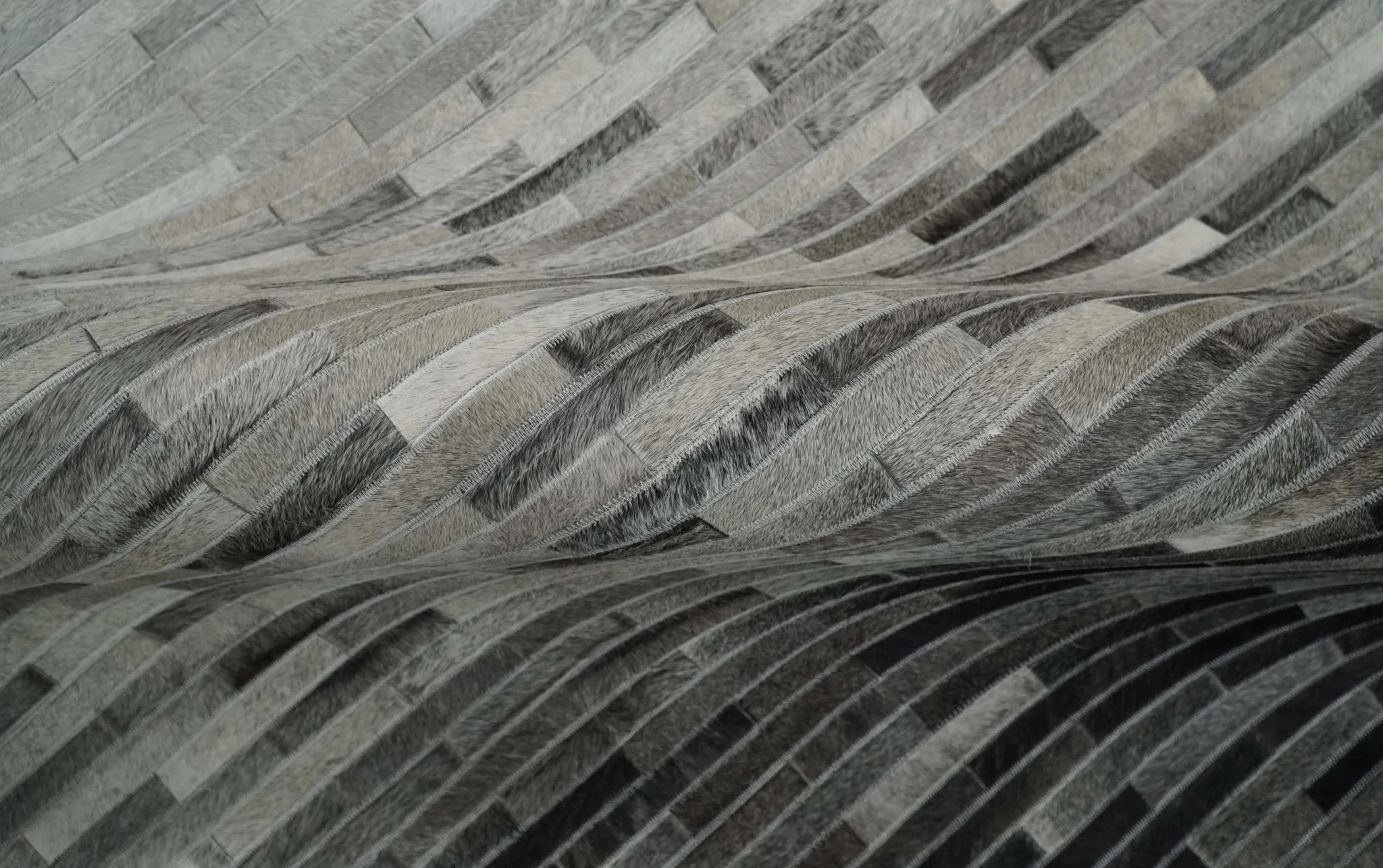 Custom Made Cowhide Leather Striped Gray and Silver Leather Rug, Modern Rug - Image 5