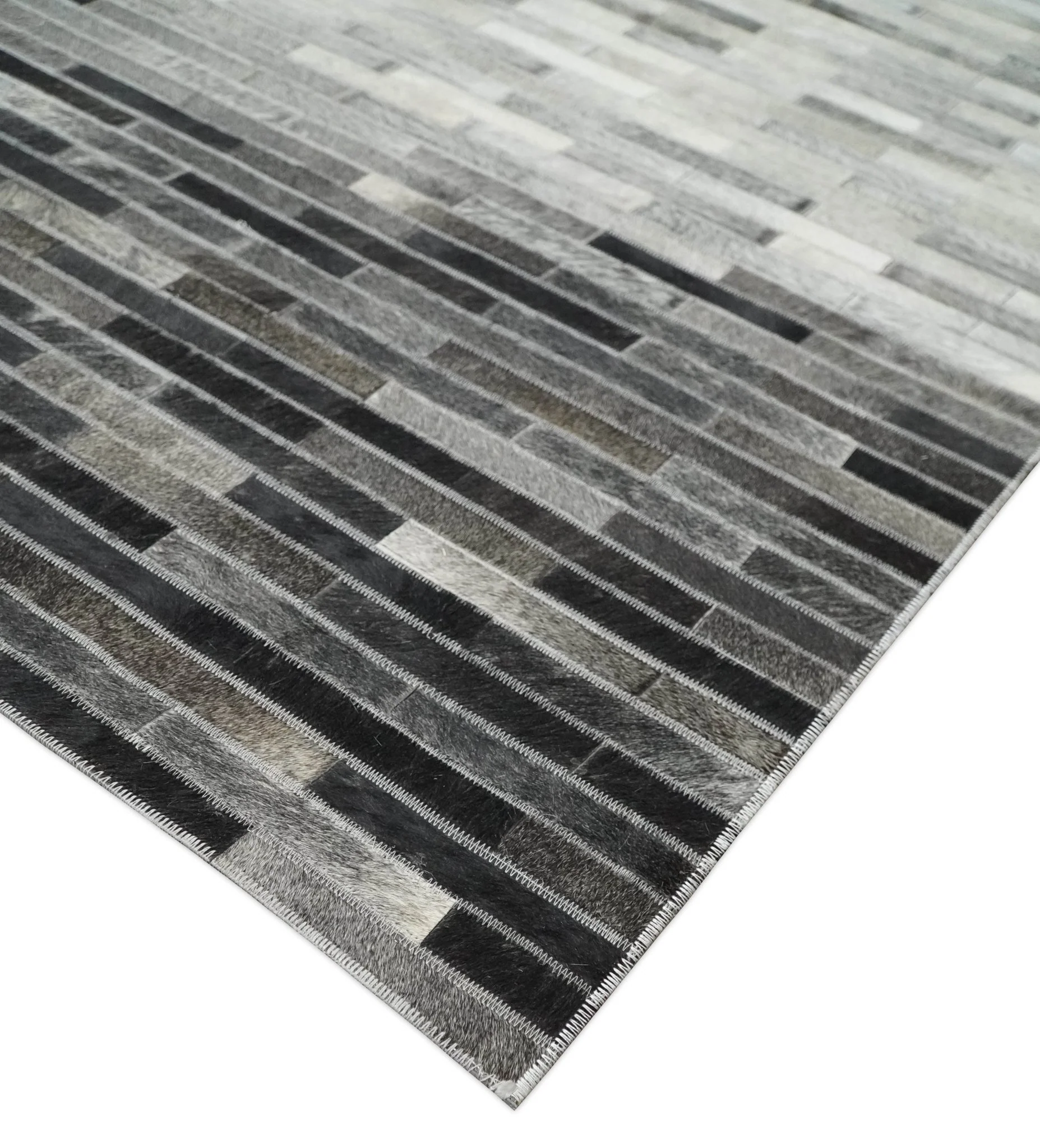 Custom Made Cowhide Leather Striped Gray and Silver Leather Rug, Modern Rug - Image 6