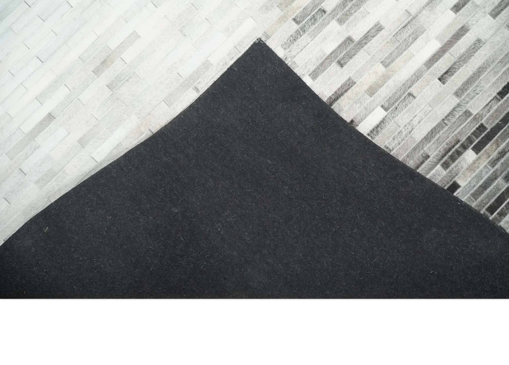 Custom Made Cowhide Leather Striped Gray and Silver Leather Rug, Modern Rug - Image 8