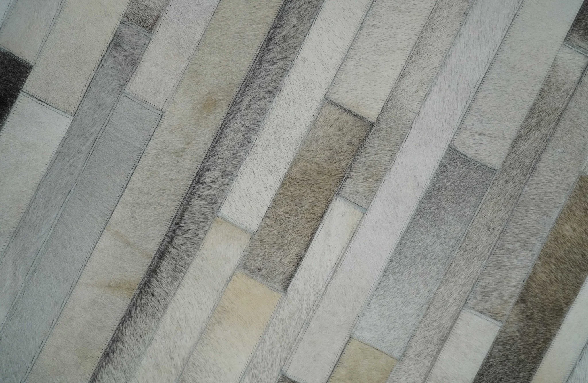 Modern Geometrical Cowhide Leather Striped Silver and Ivory Leather Custom Made Area Rug - Image 4