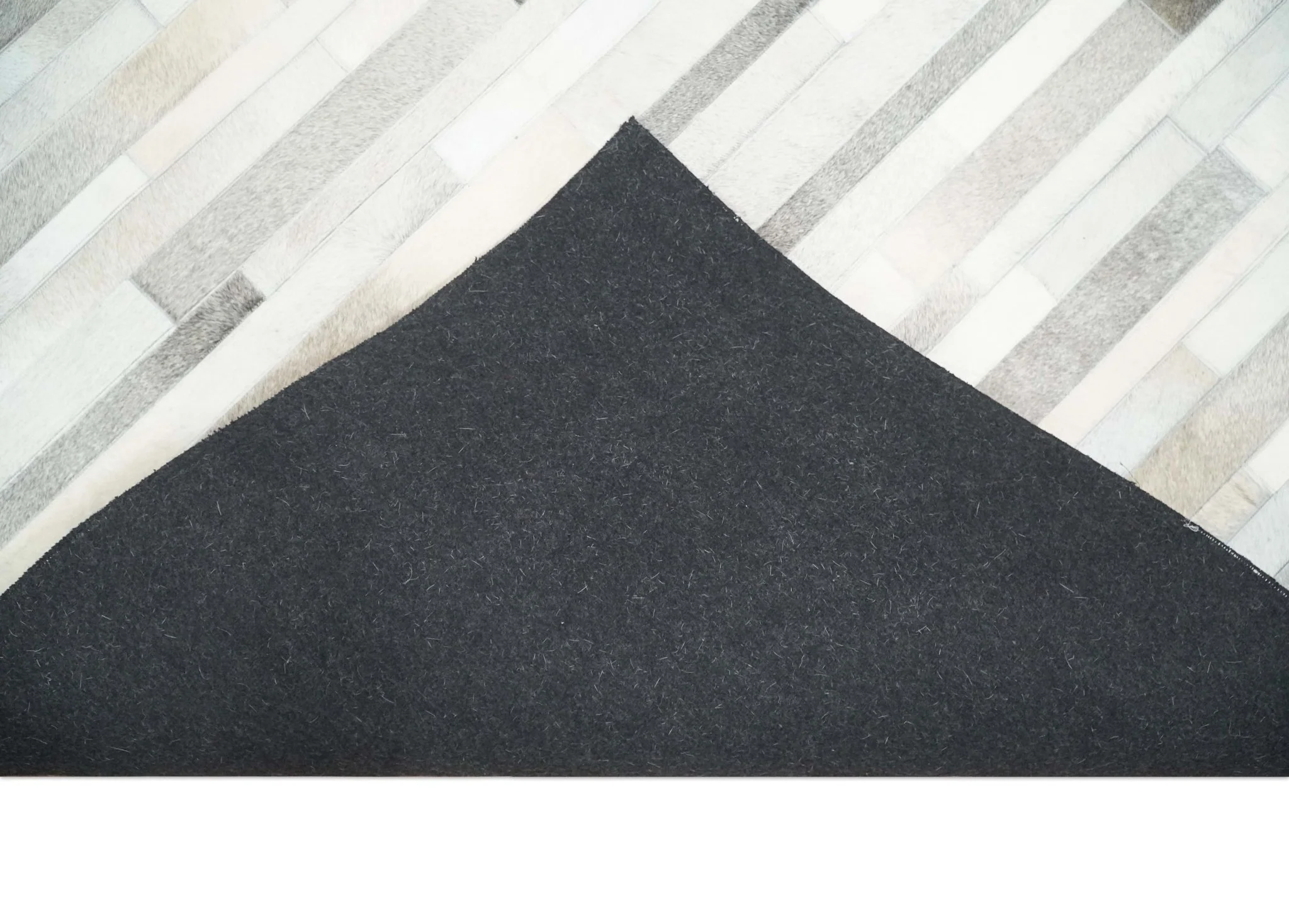 Modern Geometrical Cowhide Leather Striped Silver and Ivory Leather Custom Made Area Rug - Image 8