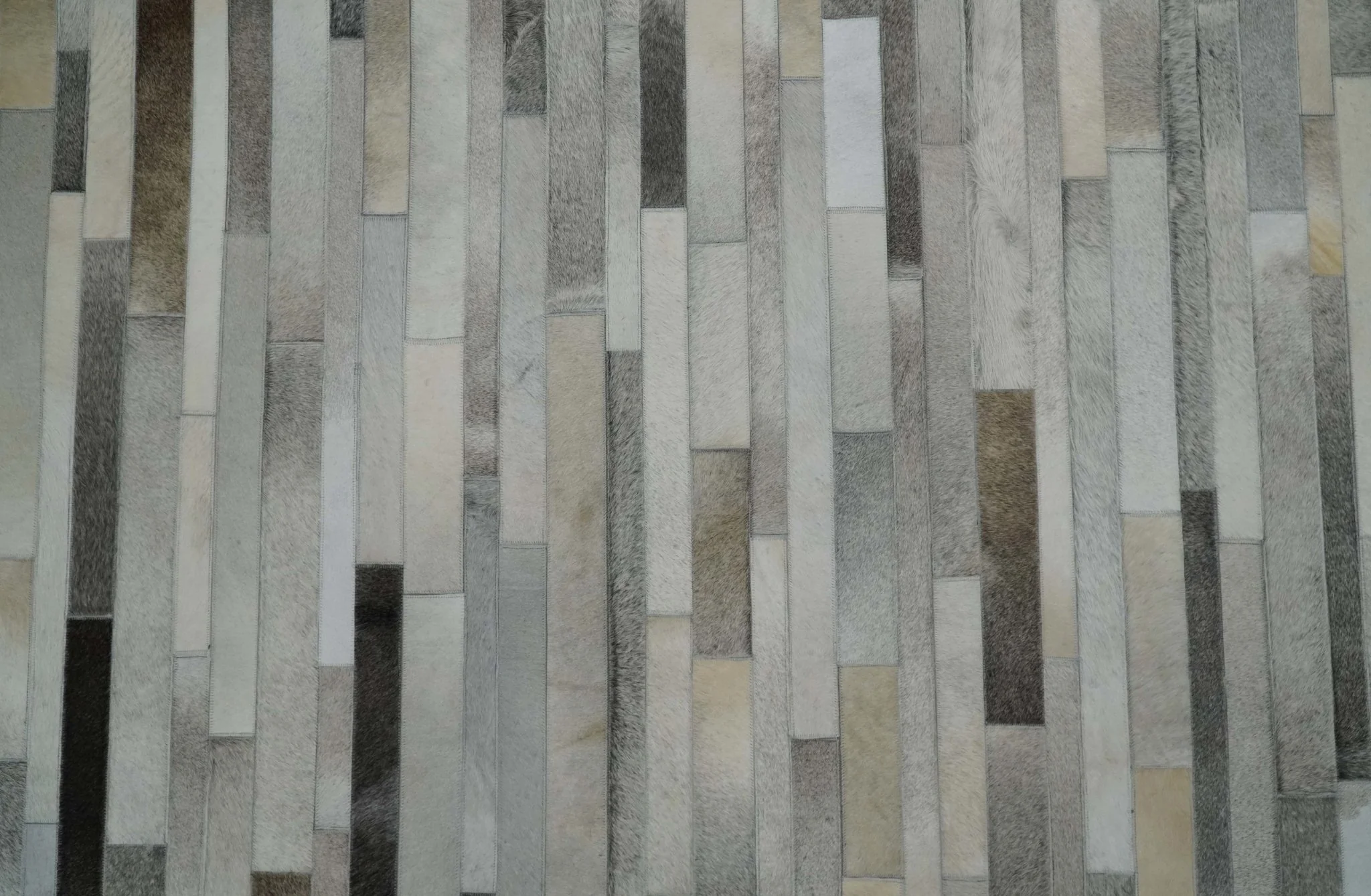 Modern Geometrical Cowhide Leather Striped Silver and Ivory Leather Custom Made Area Rug - Image 9