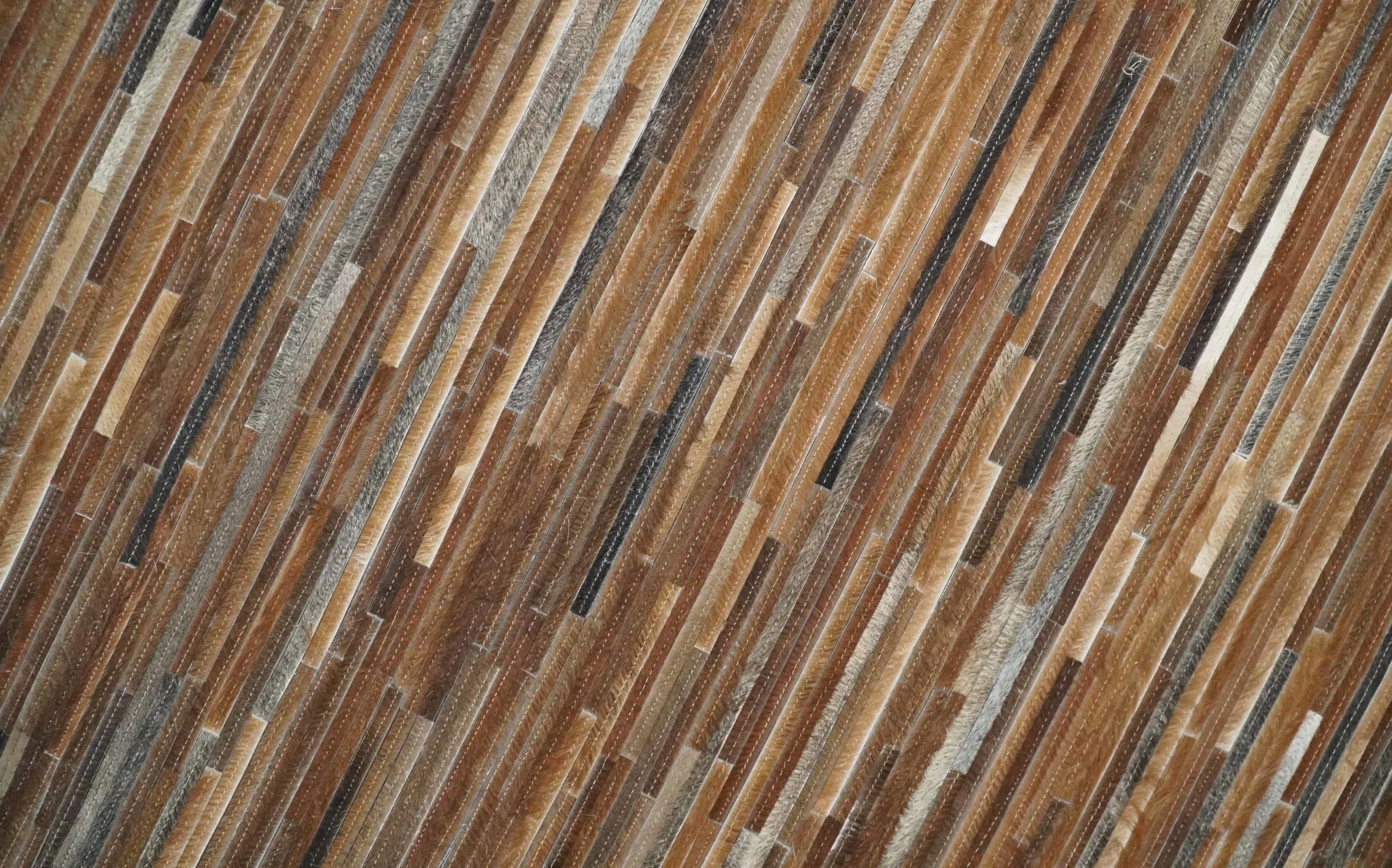 Modern Stripes Cowhide Leather Striped Tan Brown and Ivory Leather Multi Size Area Rug - Image 5