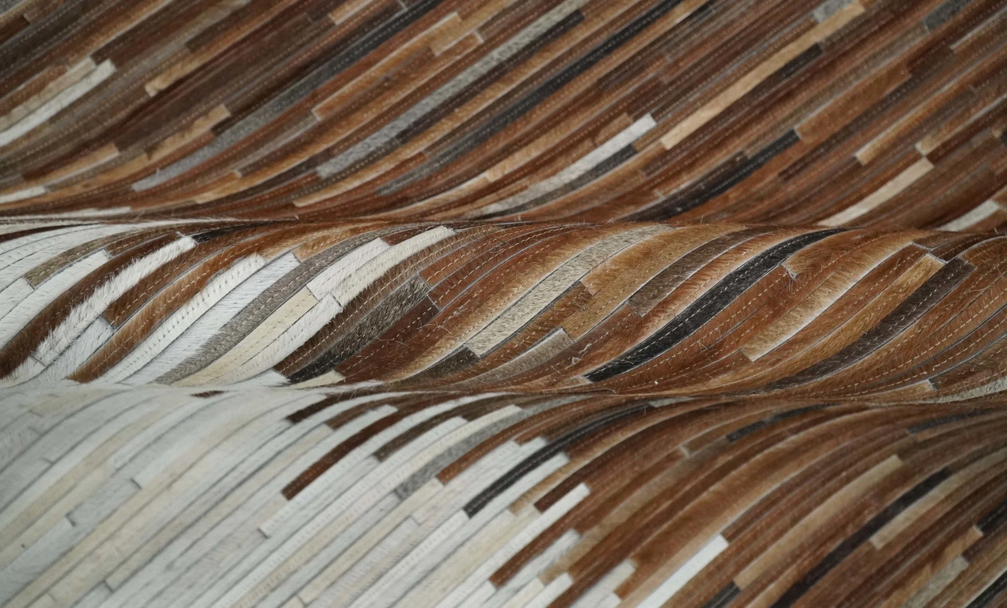 Modern Stripes Cowhide Leather Striped Tan Brown and Ivory Leather Multi Size Area Rug - Image 7