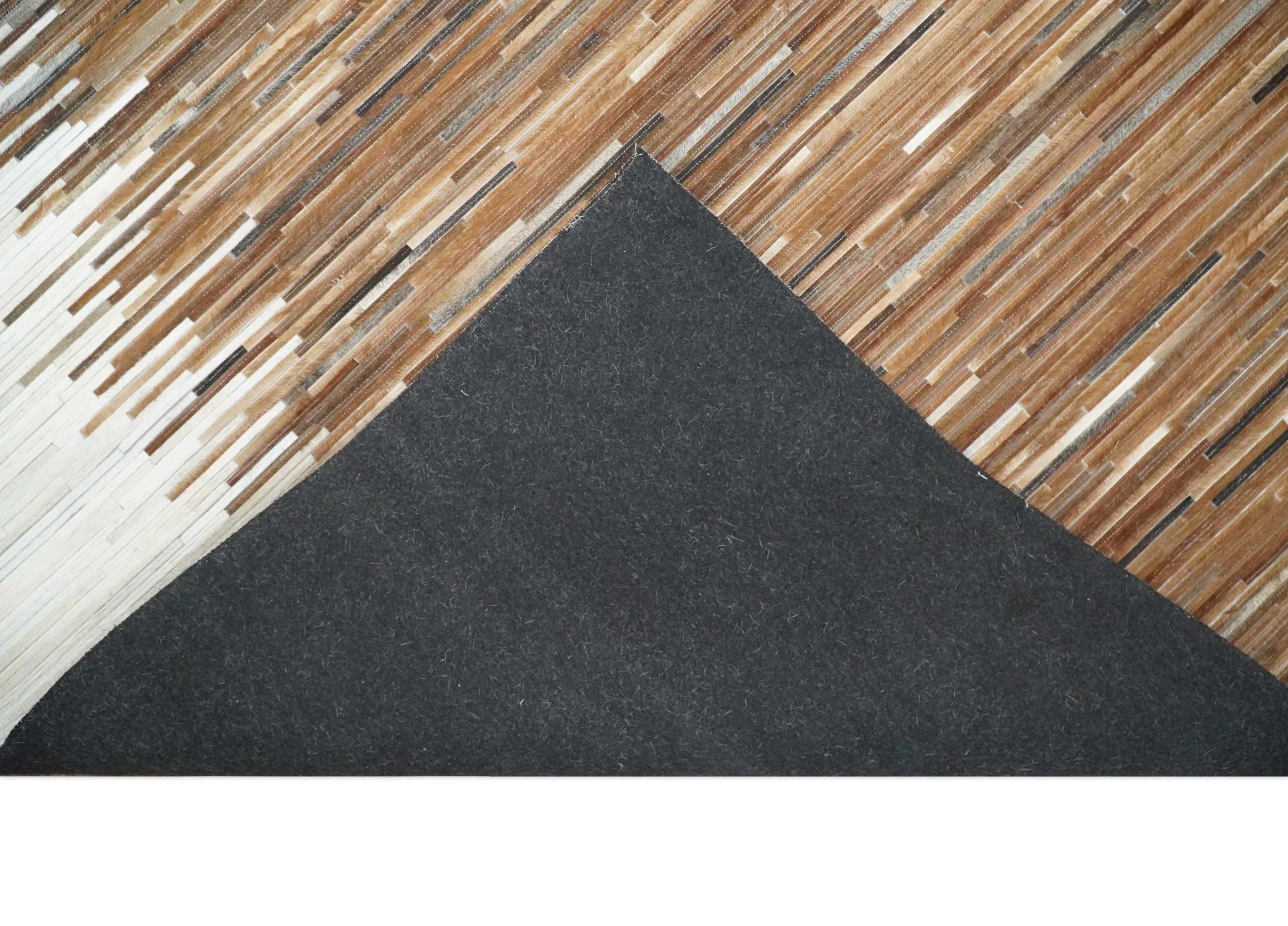 Modern Stripes Cowhide Leather Striped Tan Brown and Ivory Leather Multi Size Area Rug - Image 8