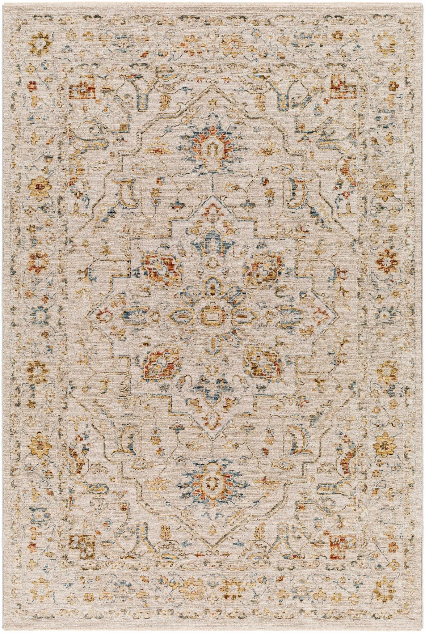 Cream And Gold Traditional Oushak Design Machine Woven Area Rug - Image 10