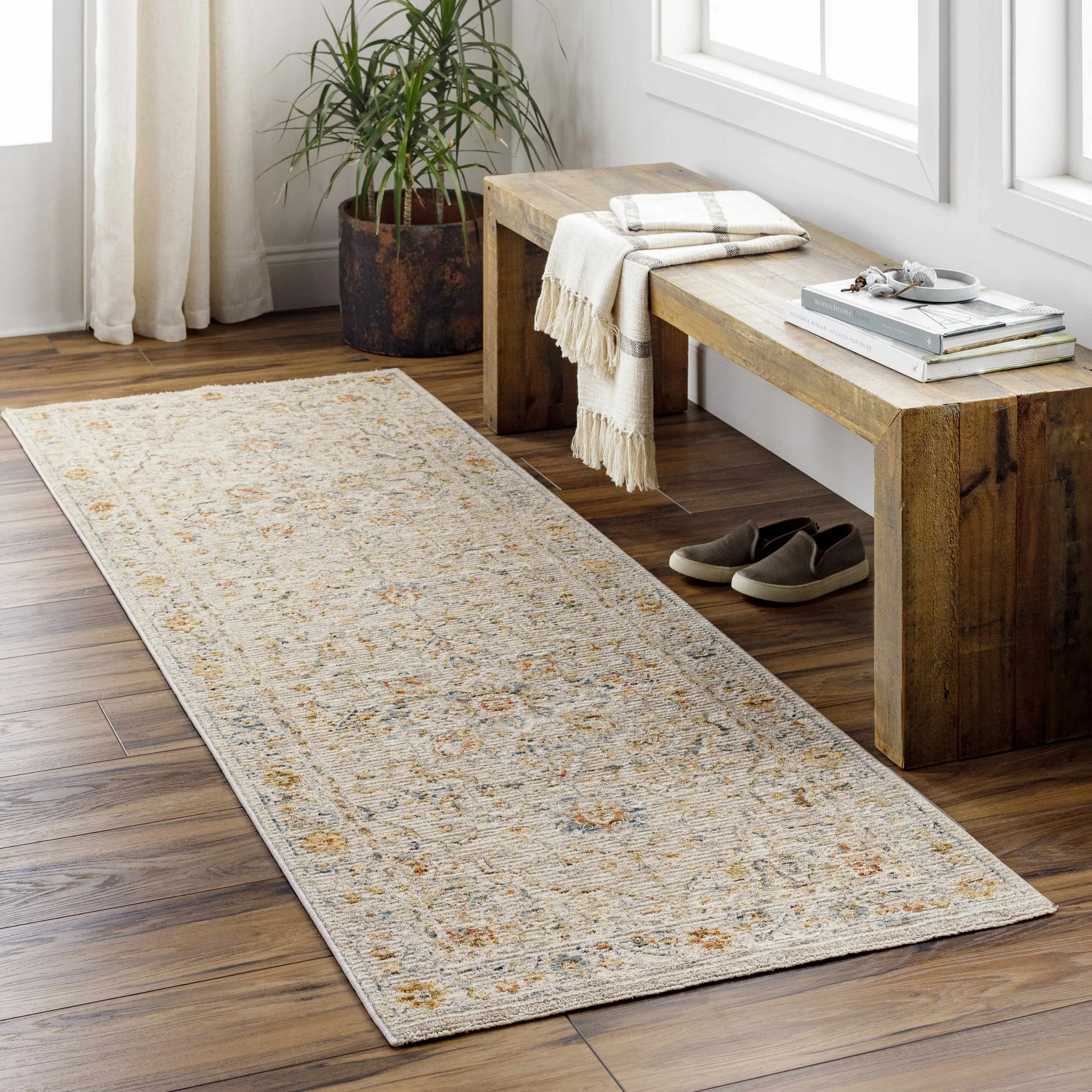 Cream And Gold Traditional Oushak Design Machine Woven Area Rug - Image 11