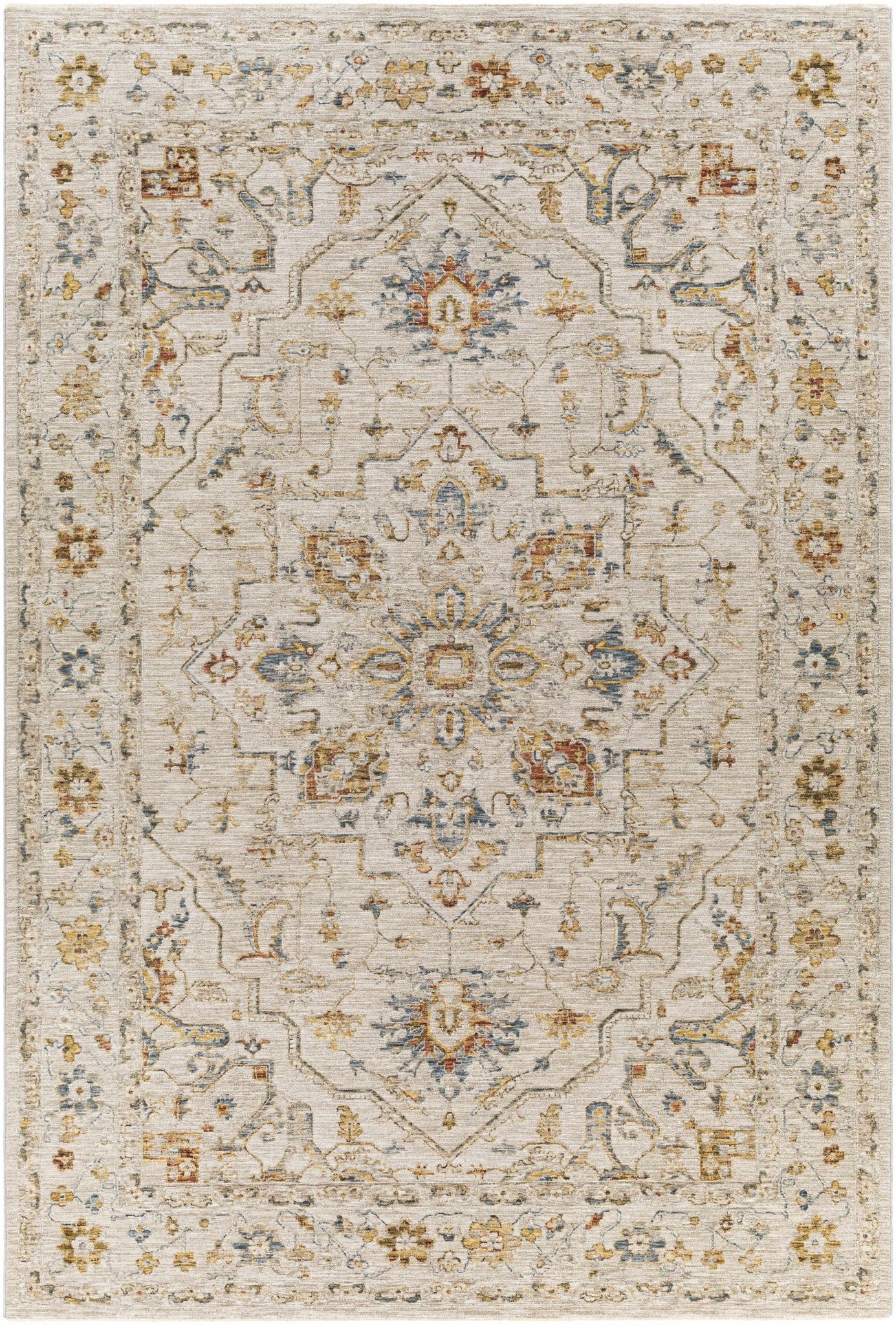 Cream And Gold Traditional Oushak Design Machine Woven Area Rug - Image 2