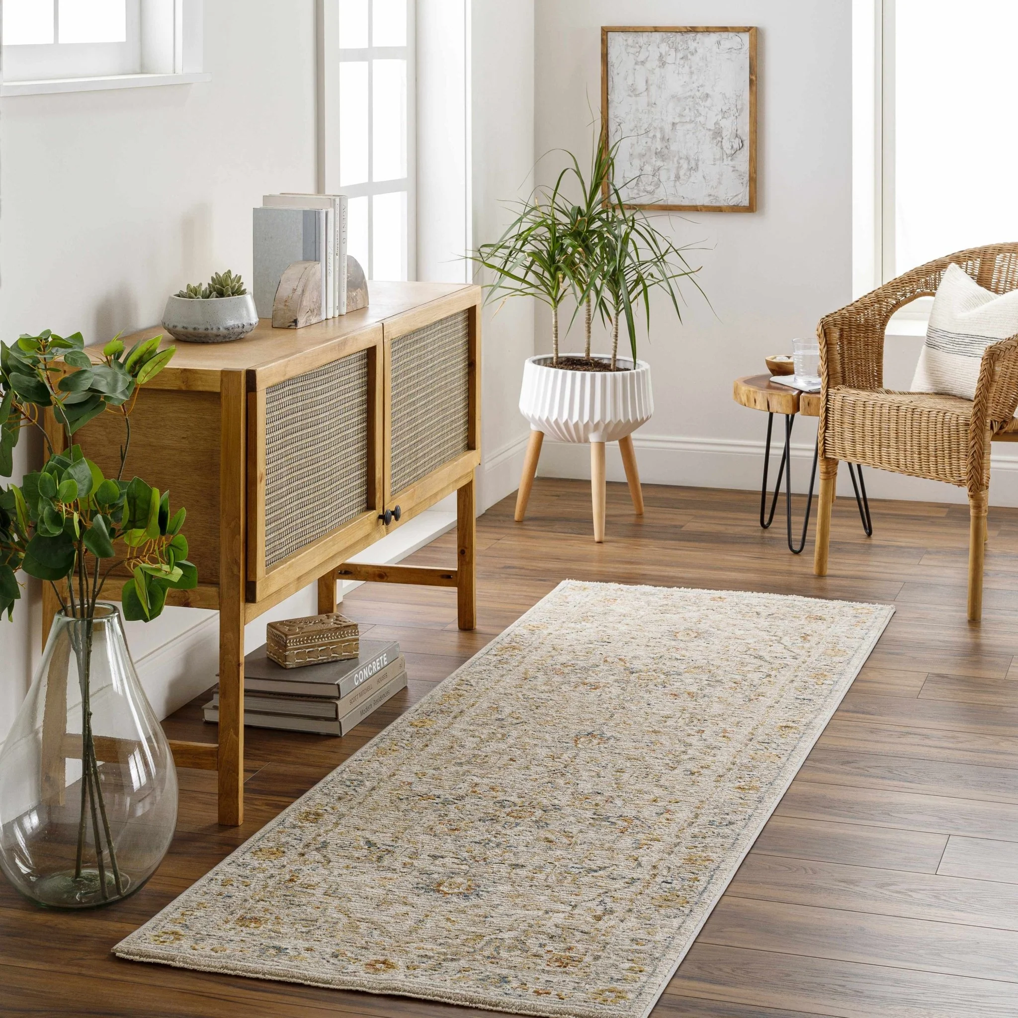 Cream And Gold Traditional Oushak Design Machine Woven Area Rug - Image 3