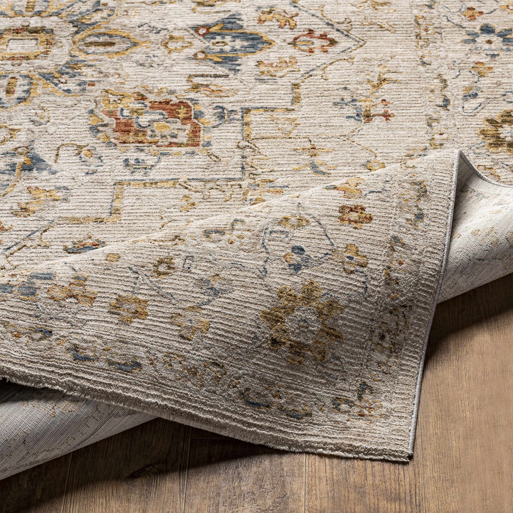 Cream And Gold Traditional Oushak Design Machine Woven Area Rug - Image 6