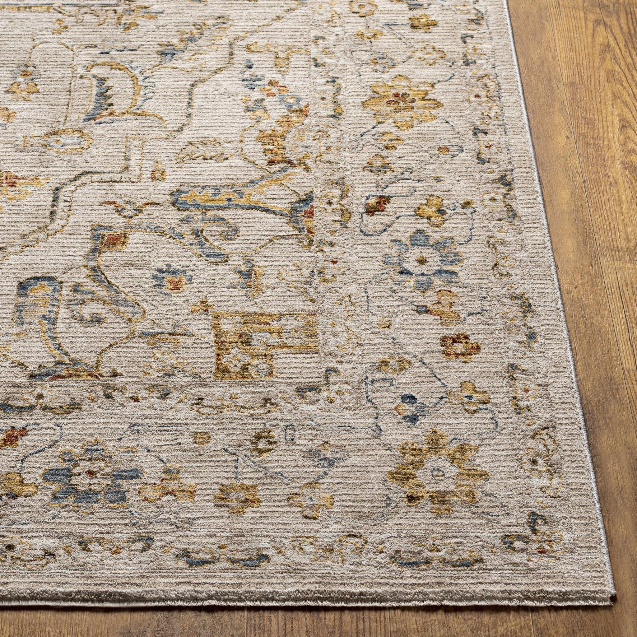 Cream And Gold Traditional Oushak Design Machine Woven Area Rug - Image 8