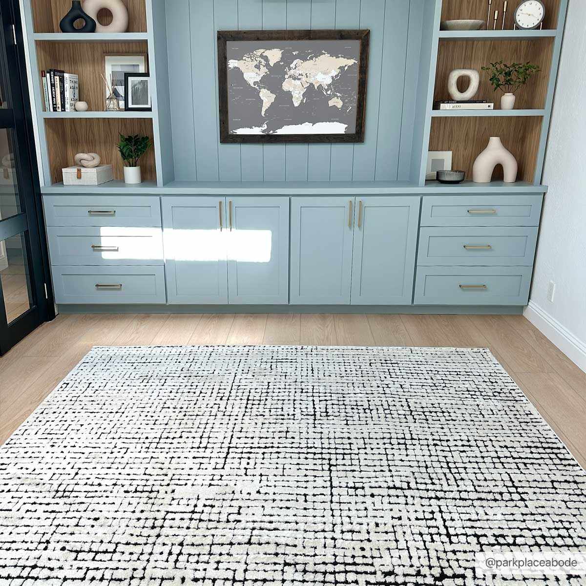 Cream & Black Grid Plush Rug - Image 11