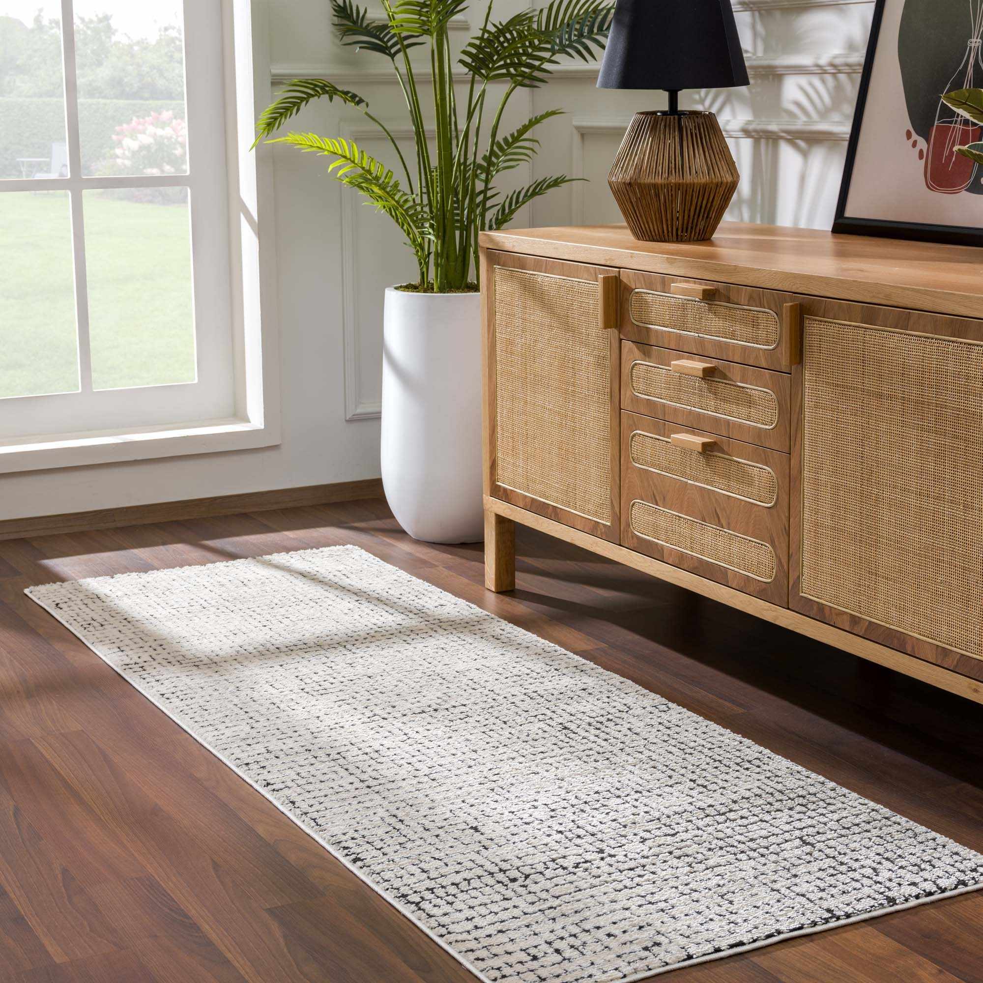 Cream & Black Grid Plush Rug - Image 13