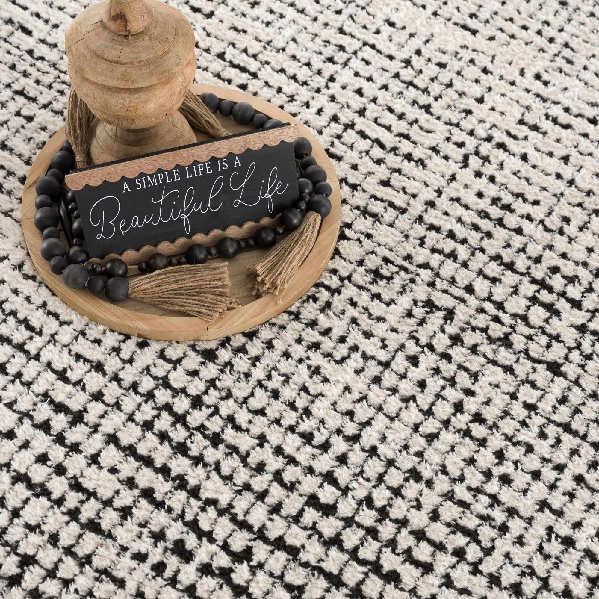 Cream & Black Grid Plush Rug - Image 14