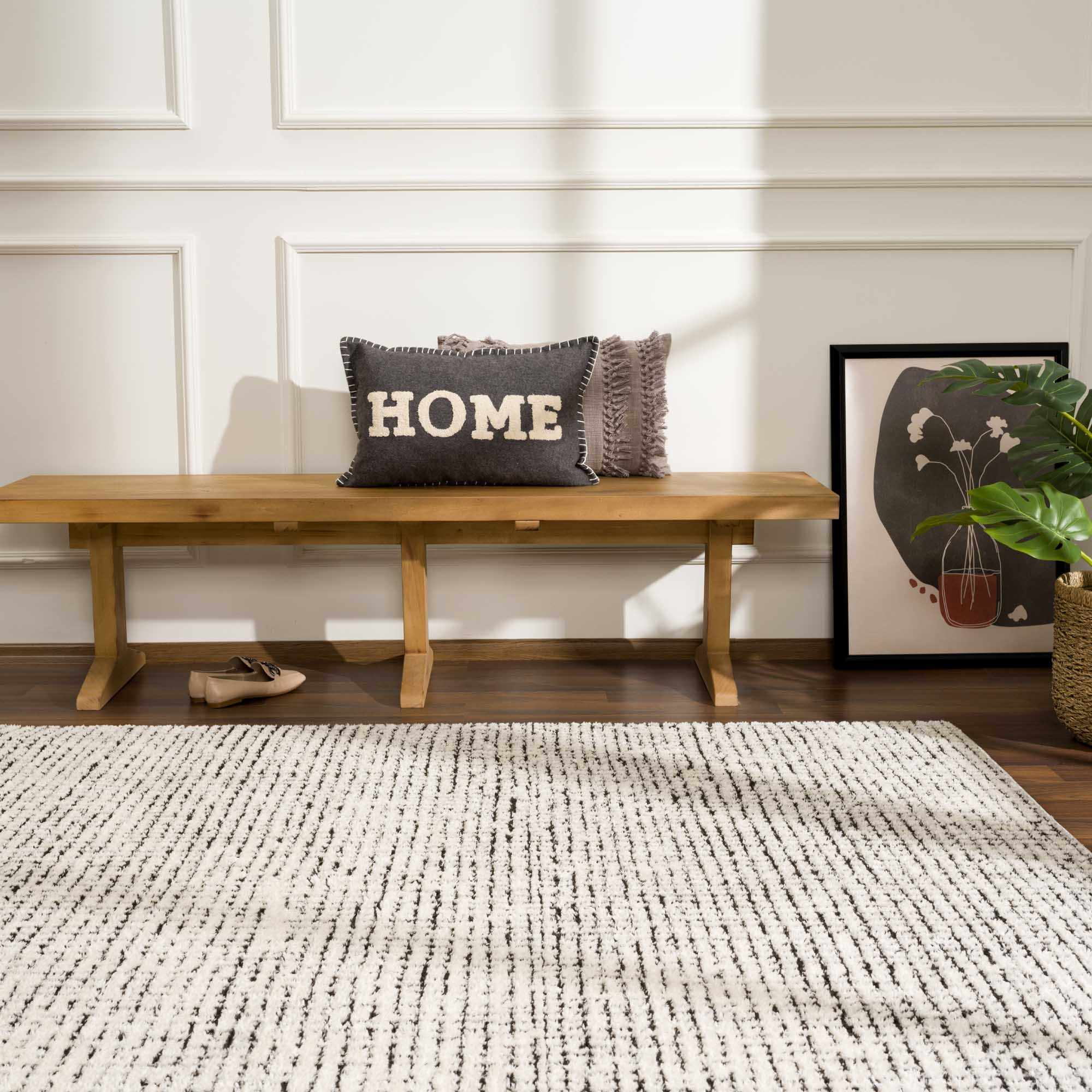 Cream & Black Grid Plush Rug - Image 16
