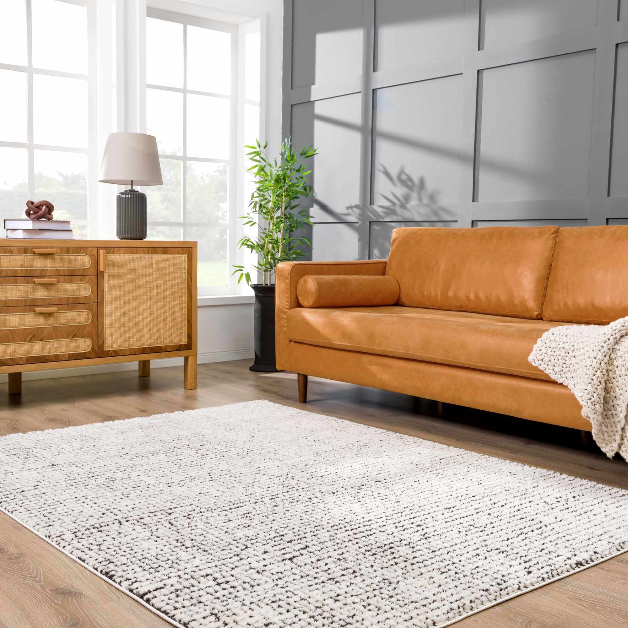 Cream & Black Grid Plush Rug - Image 18