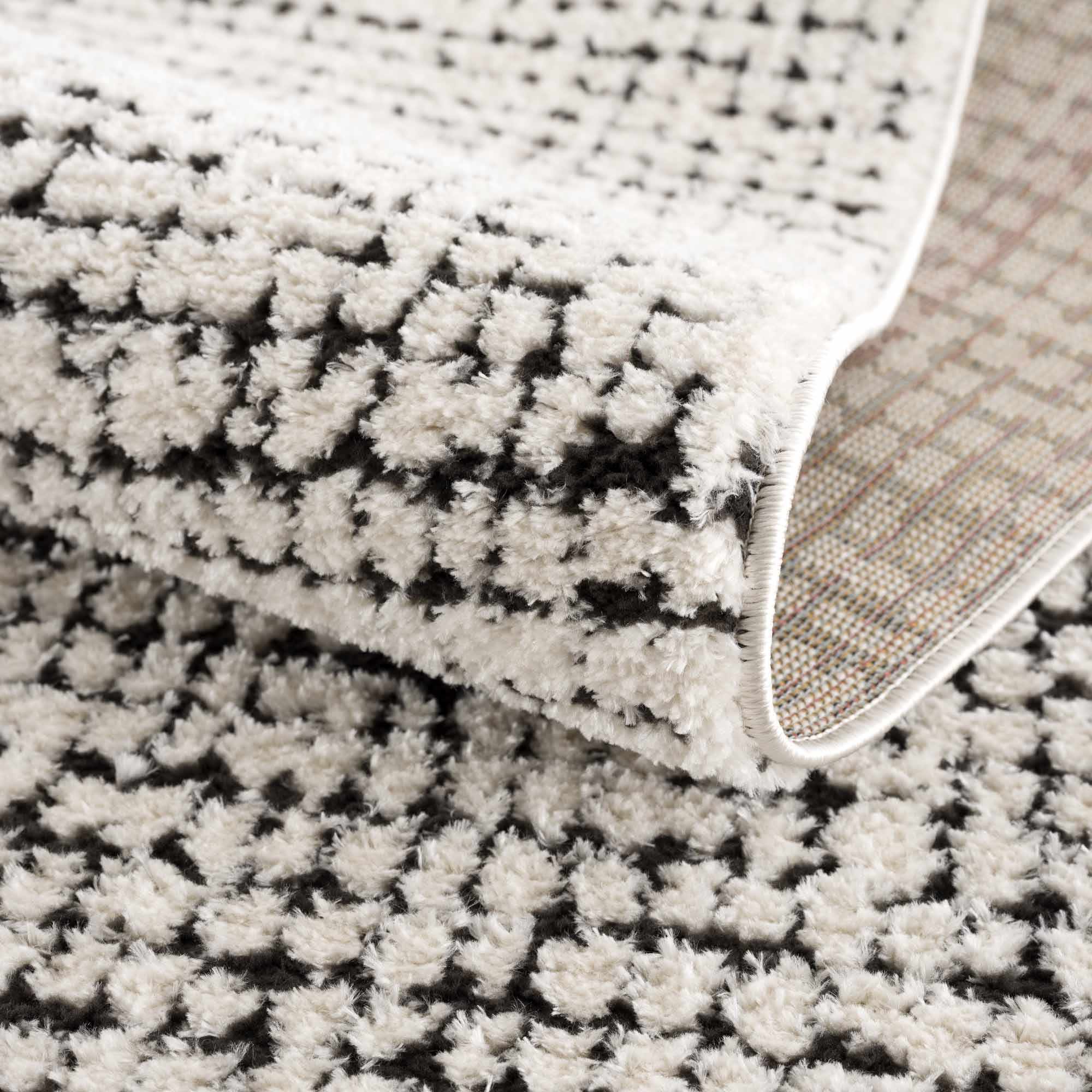 Cream & Black Grid Plush Rug - Image 20