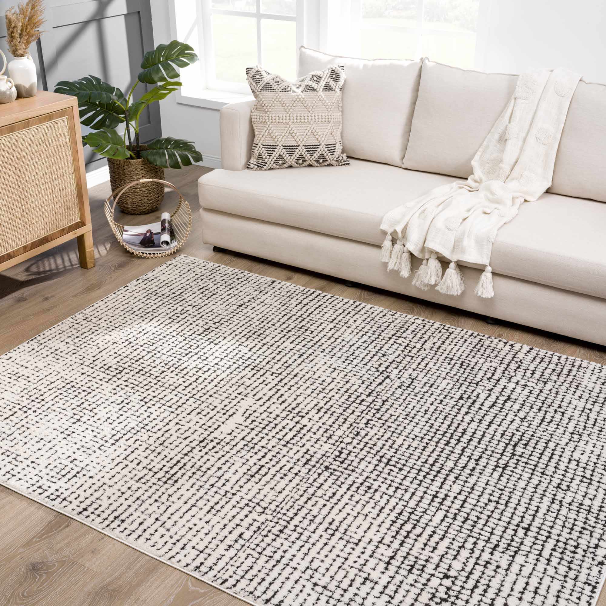 Cream & Black Grid Plush Rug - Image 22