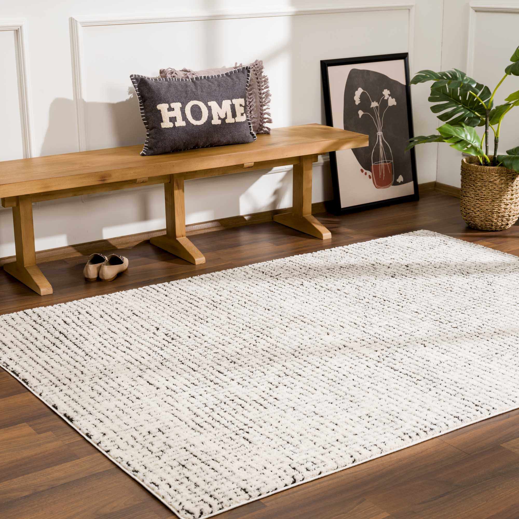 Cream & Black Grid Plush Rug - Image 23